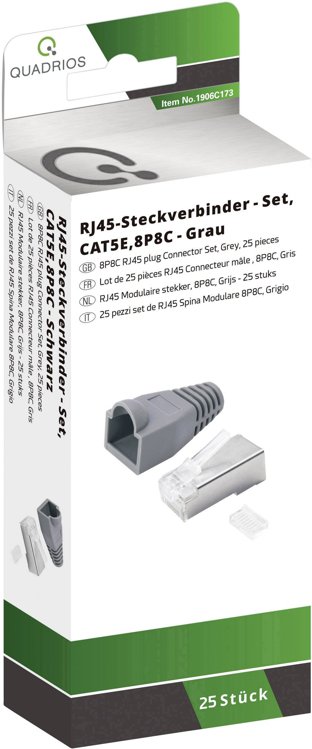 Quadrios RJ-45 Steckverbinder Set-CAT 5e 1906C173 Stecker, gerade Polzahl Sensoren 8P8C Grau 25 St.