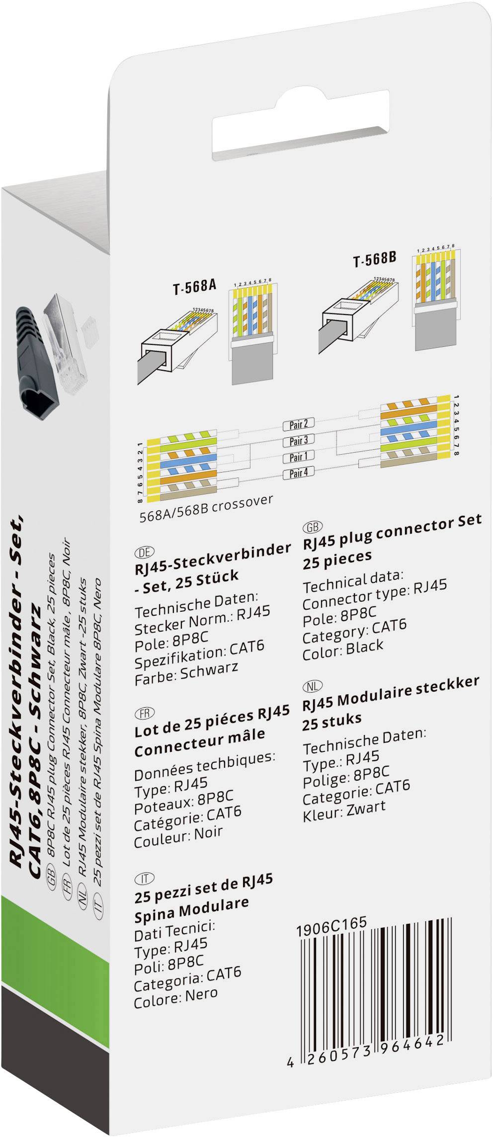 Quadrios RJ-45 Steckverbinder Set-CAT 6 1906C165 Stecker, gerade Polzahl Sensoren 8P8C Schwarz 25 S