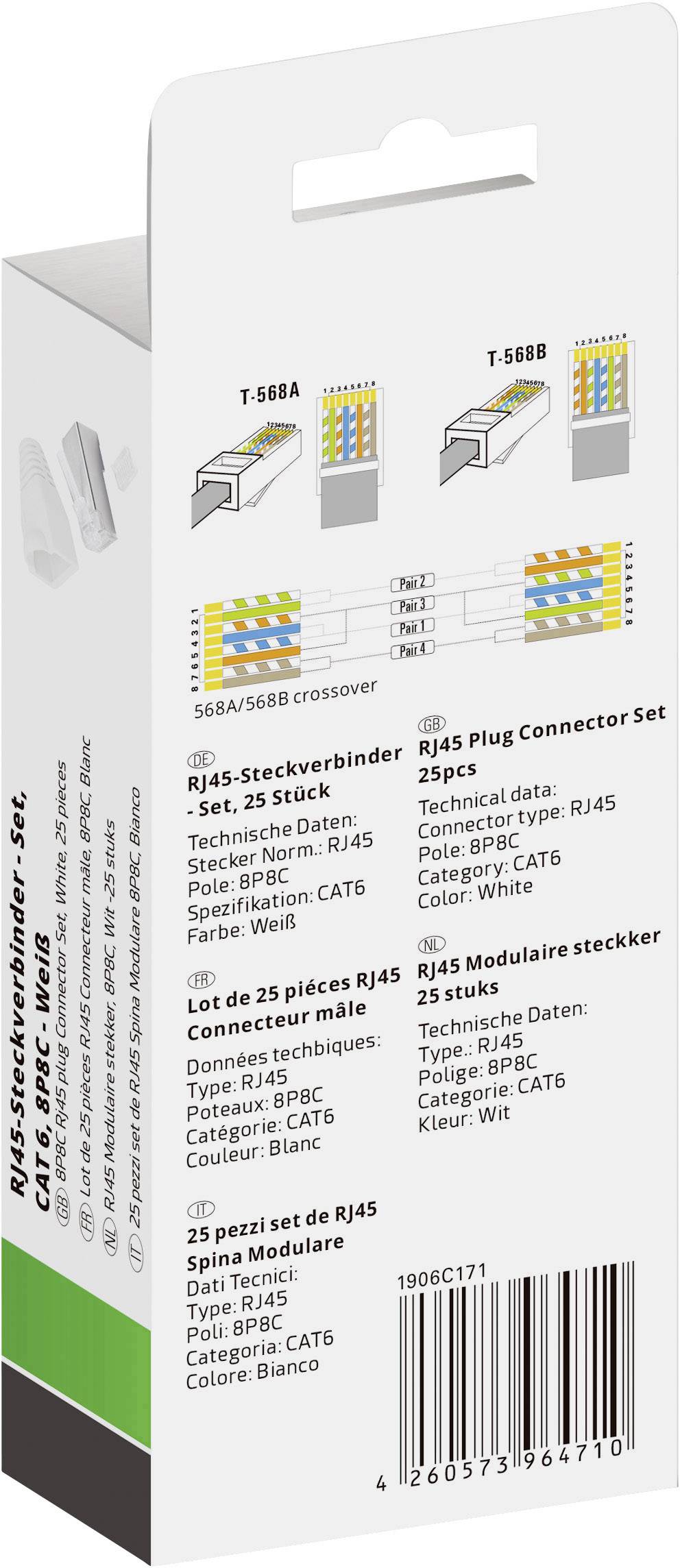 Quadrios RJ-45 Steckverbinder Set-CAT 6 1906C171 Stecker, gerade Polzahl Sensoren 8P8C Weiß 25St.