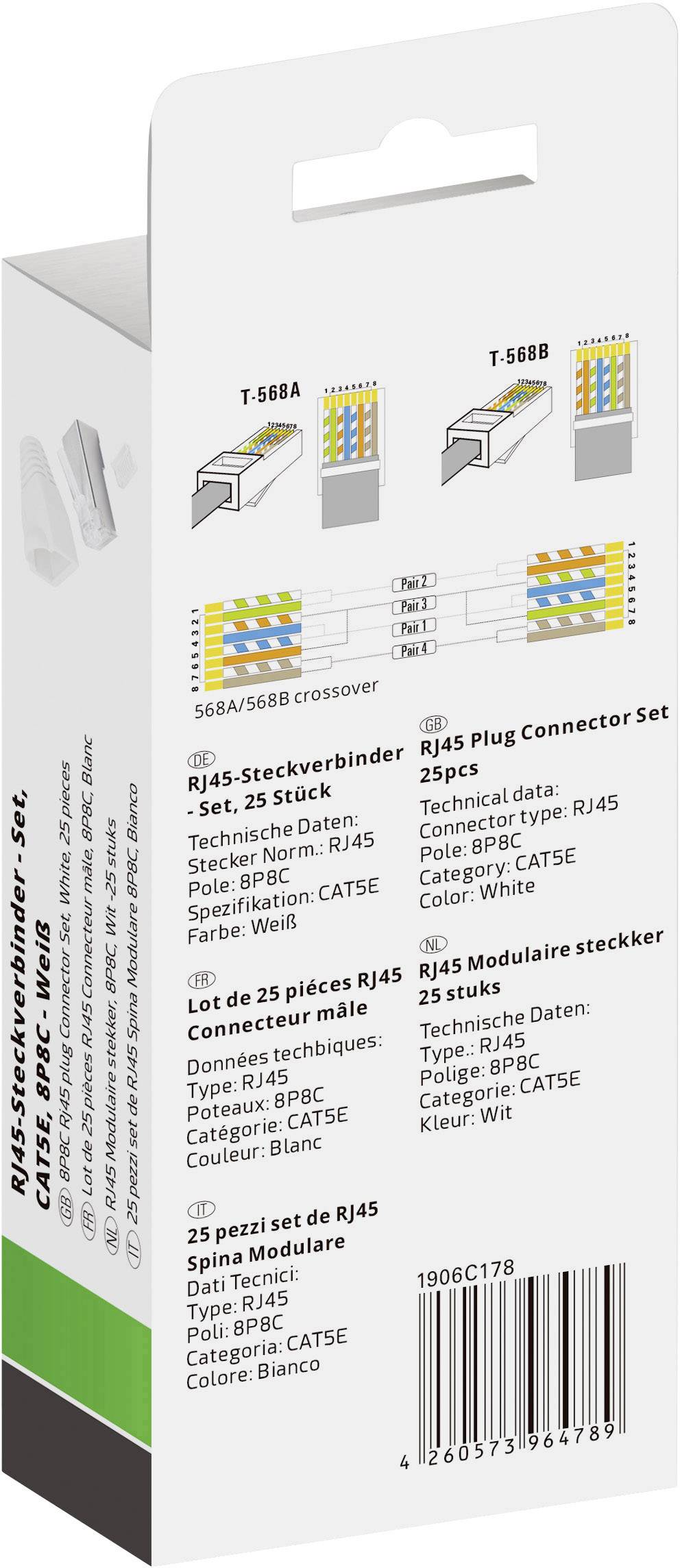 Quadrios RJ-45 Steckverbinder Set-CAT 5e 1906C178 Stecker, gerade Polzahl Sensoren 8P8C Weiß 25St.