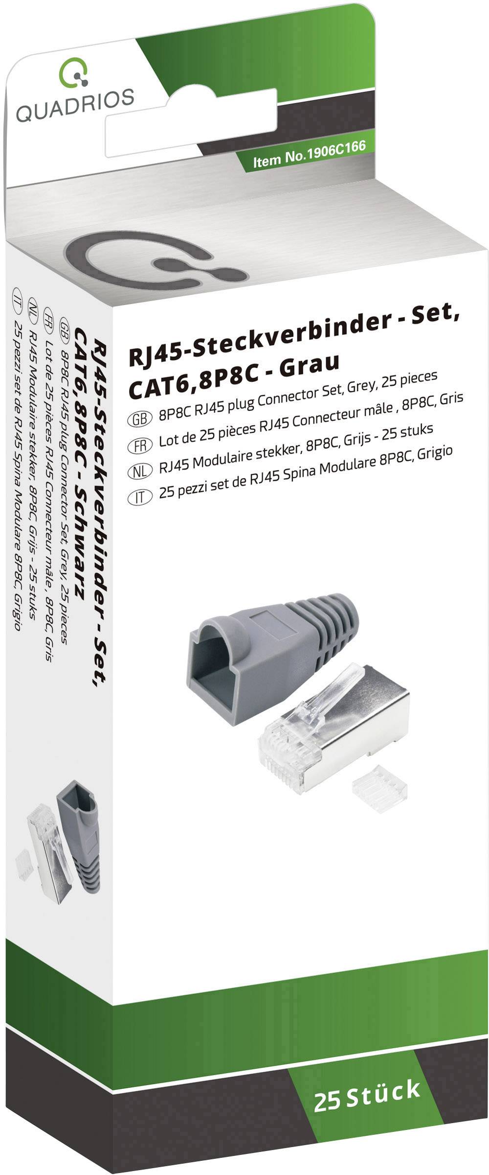 Quadrios RJ-45 Steckverbinder Set-CAT 6 1906C166 Stecker, gerade Polzahl Sensoren 8P8C Grau 25St.