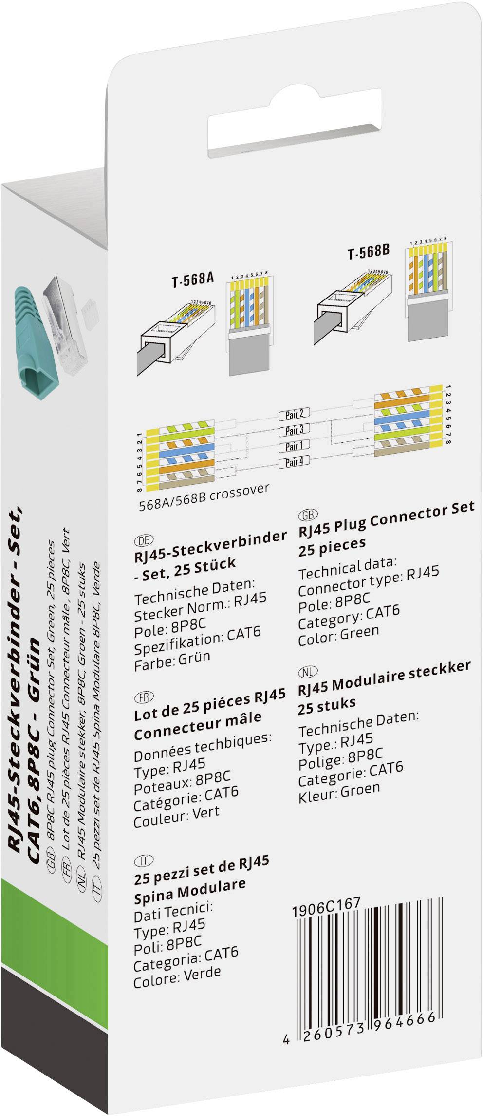 Quadrios RJ-45 Steckverbinder Set-CAT 6 1906C167 Stecker, gerade Polzahl Sensoren 8P8C Grün 25St.