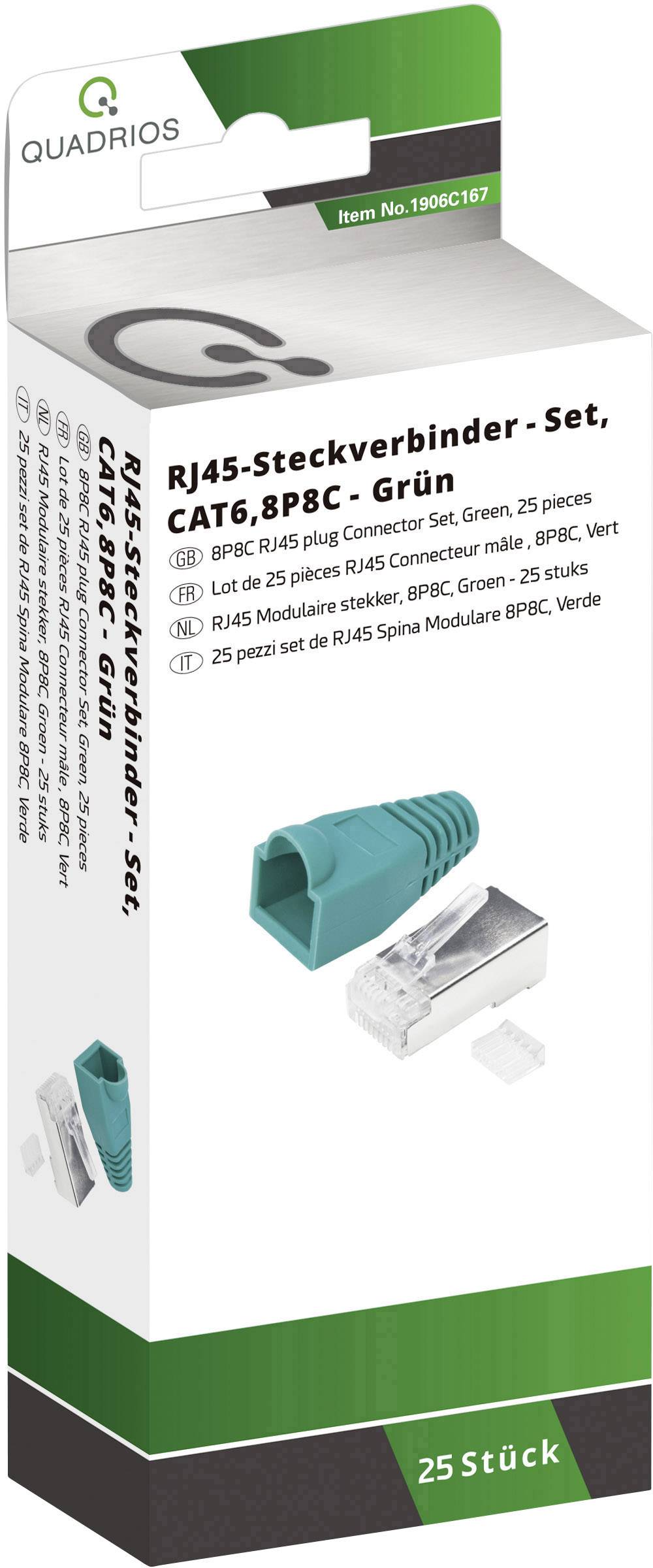 Quadrios RJ-45 Steckverbinder Set-CAT 6 1906C167 Stecker, gerade Polzahl Sensoren 8P8C Grün 25 St.