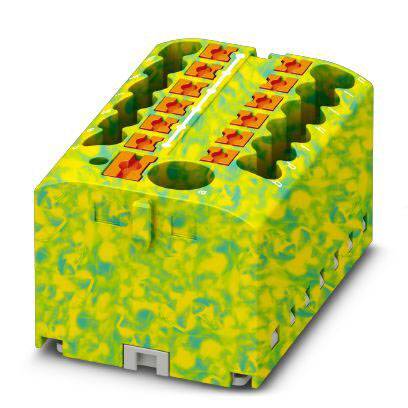 Ein elektrisches Verbindungsmodul mit einer Abdeckung, die eine bunte, strukturierte Oberfläche aufweist, hauptsächlich in Gelb- und Grüntönen.