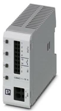 Ein graues, rechteckiges elektrisches Gerät mit seriellen Anschlussklemmen und einem Stromstärkebereich von 1-10 A auf der Vorderseite.