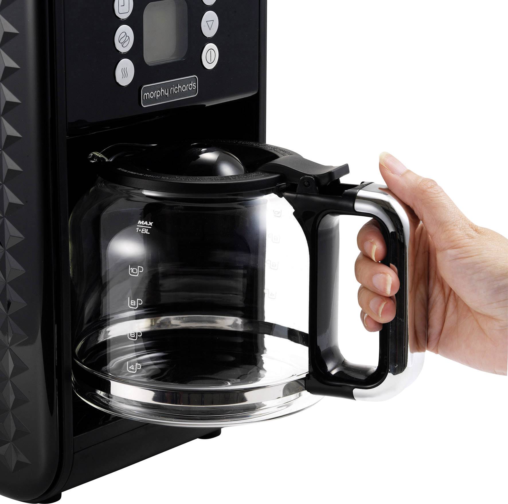 Morphy Richards Vector Kaffeemaschine Schwarz Fassungsvermögen Tassen=12 Glaskanne, Warmhaltefunktion, Timerfunktion