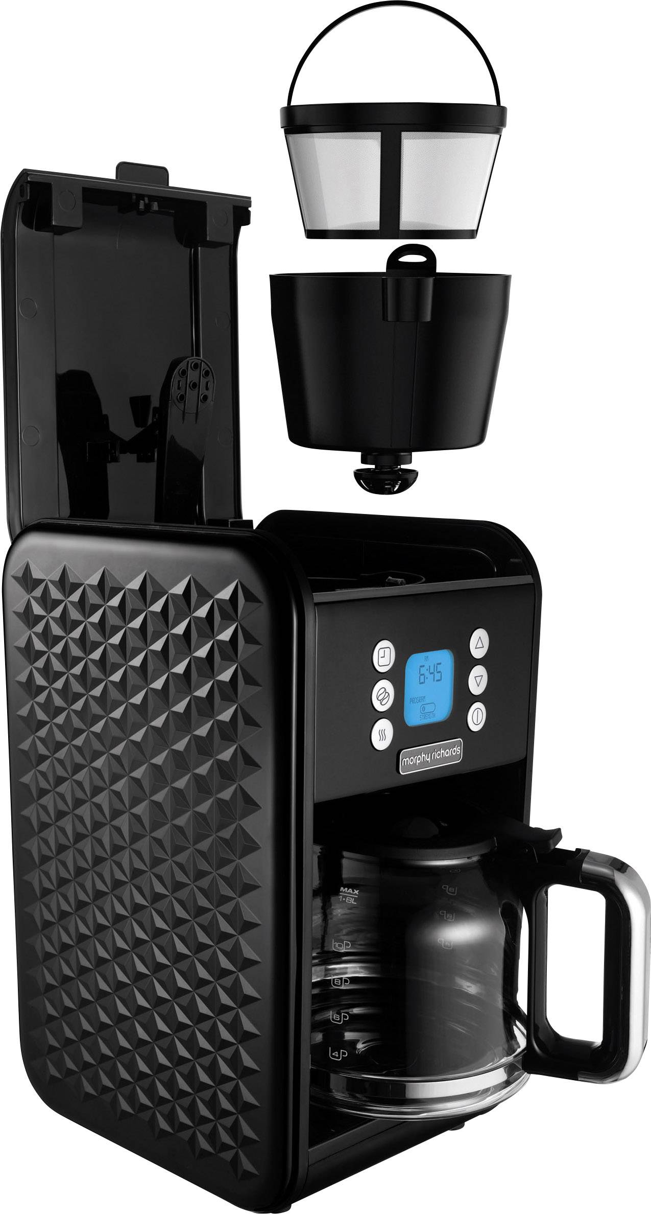 Morphy Richards Vector Kaffeemaschine Schwarz Fassungsvermögen Tassen=12 Glaskanne, Warmhaltefunktion, Timerfunktion