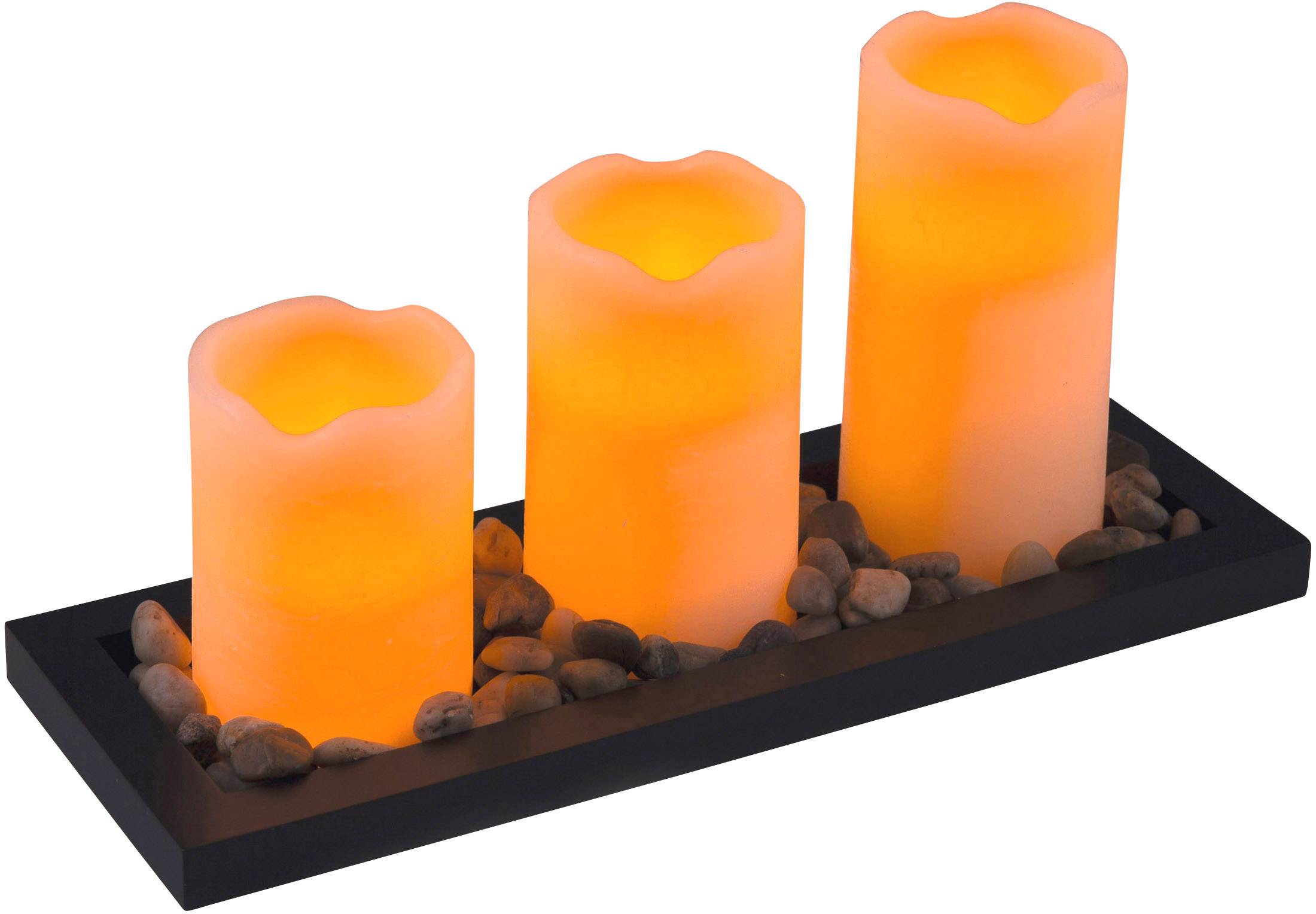 Heitronic 39037 LED-Echtwachskerze 3er Set Weiß Bernstein