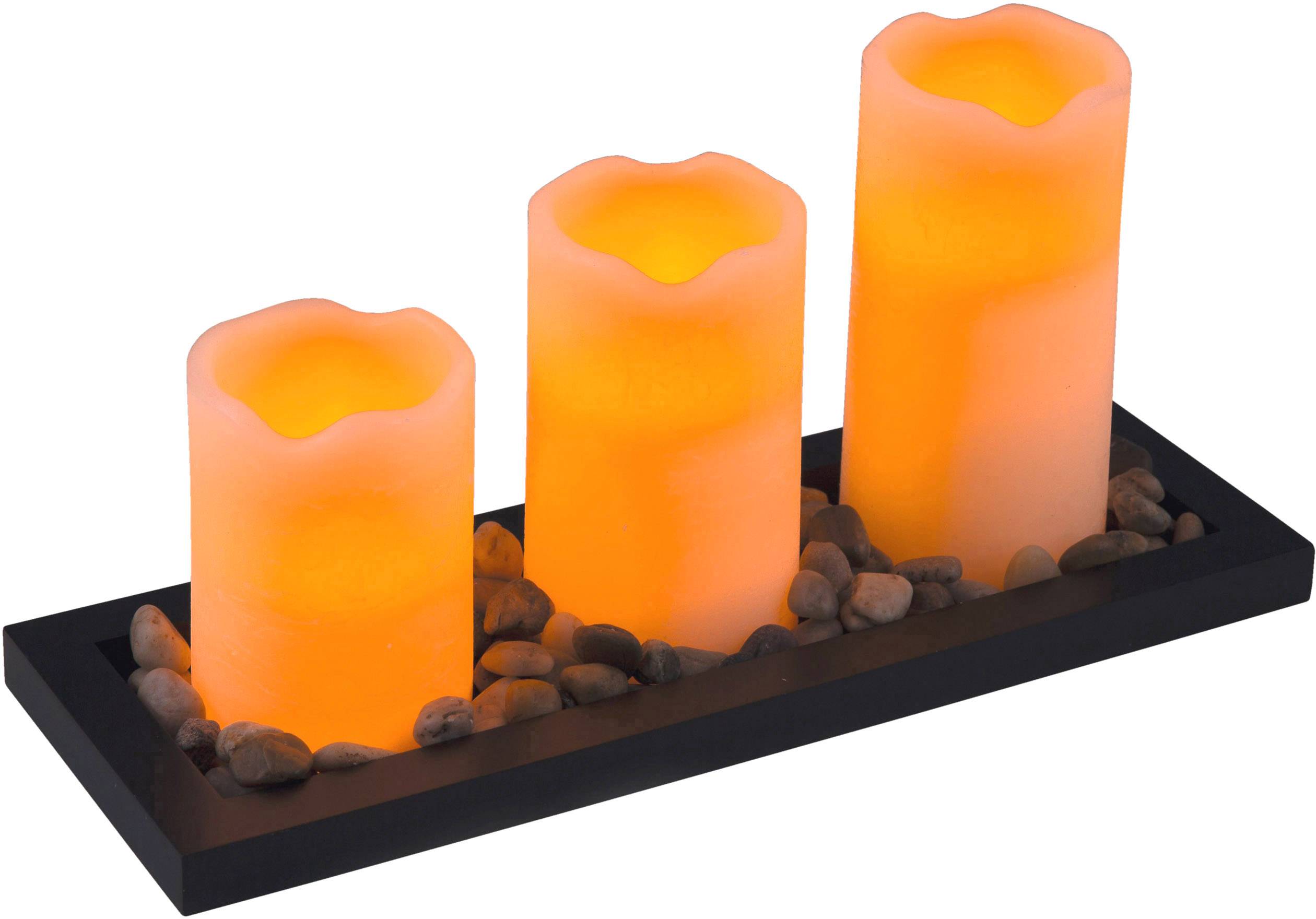 Heitronic 39037 LED-Echtwachskerze 3er Set Weiß Bernstein