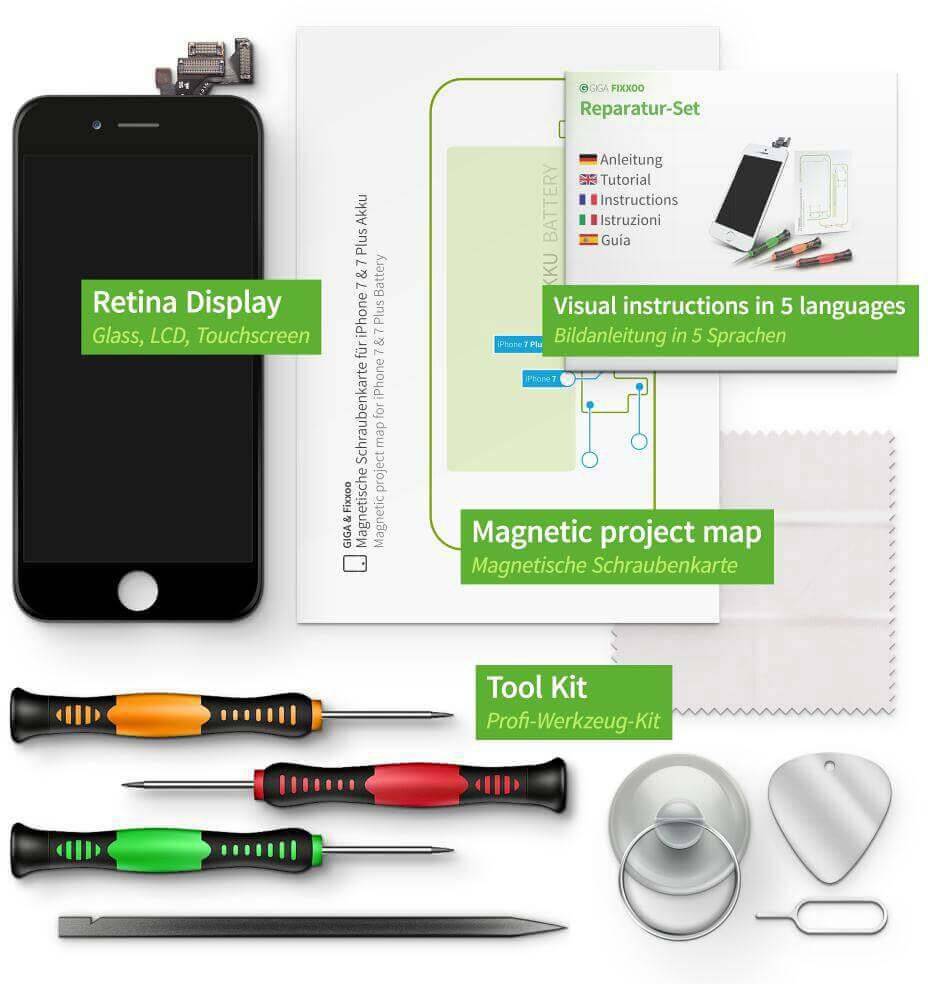 Display Reparaturset Giga Fixxoo Apple iPhone 8 Schwarz
