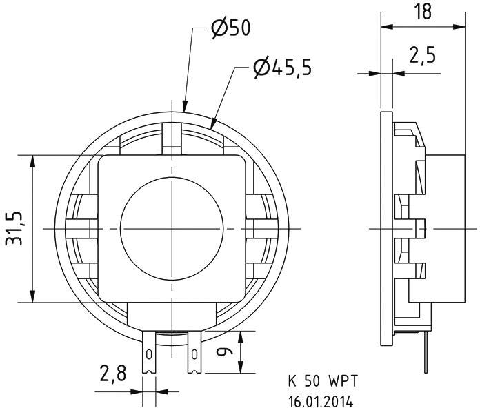 Visaton K 50 WPT - 8 Ohm 2 Zoll 5cm Kleinlautsprecher 2W 8Ω Kunststoff-Membran