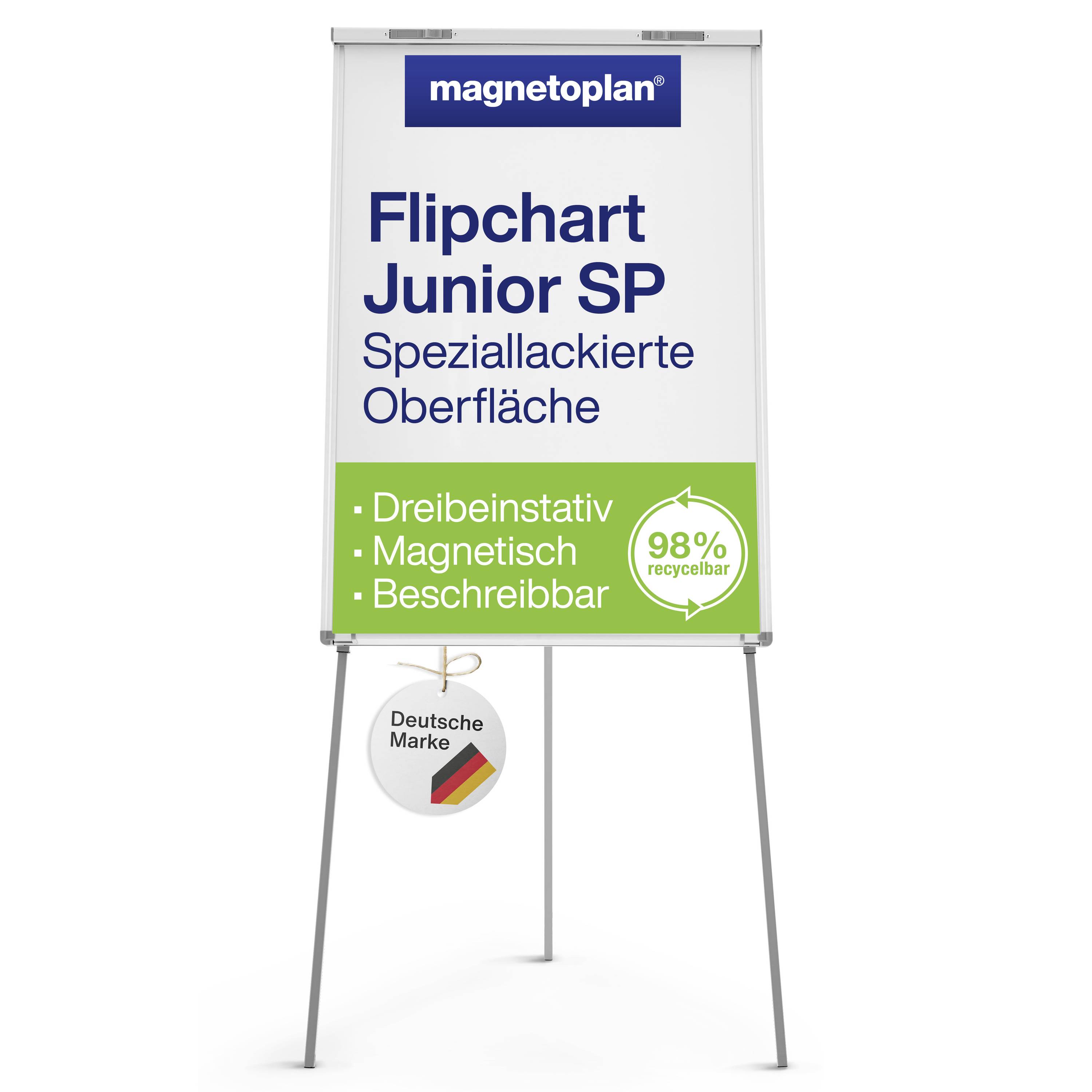 magnetoplan Flipchart Junior SP (B x H) 750 mm x 1850 mm Weiß abwischbar, beschriftbar, höhenverstellbar, Inkl. Ablageschale, magnethaftend 1226966