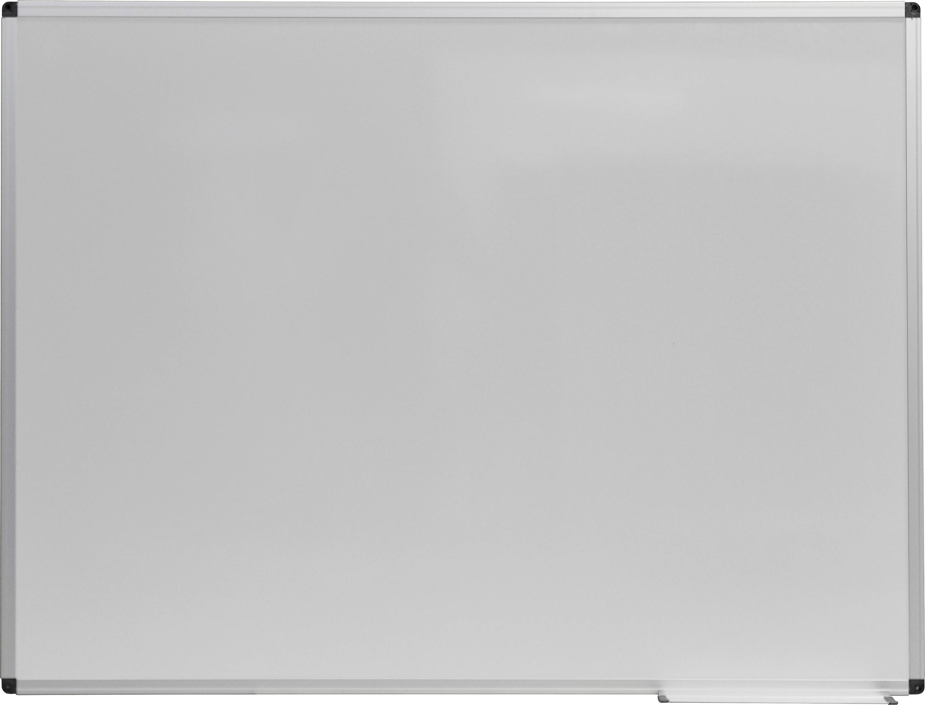 Leeres weißes Whiteboard mit silbernem Rahmen.