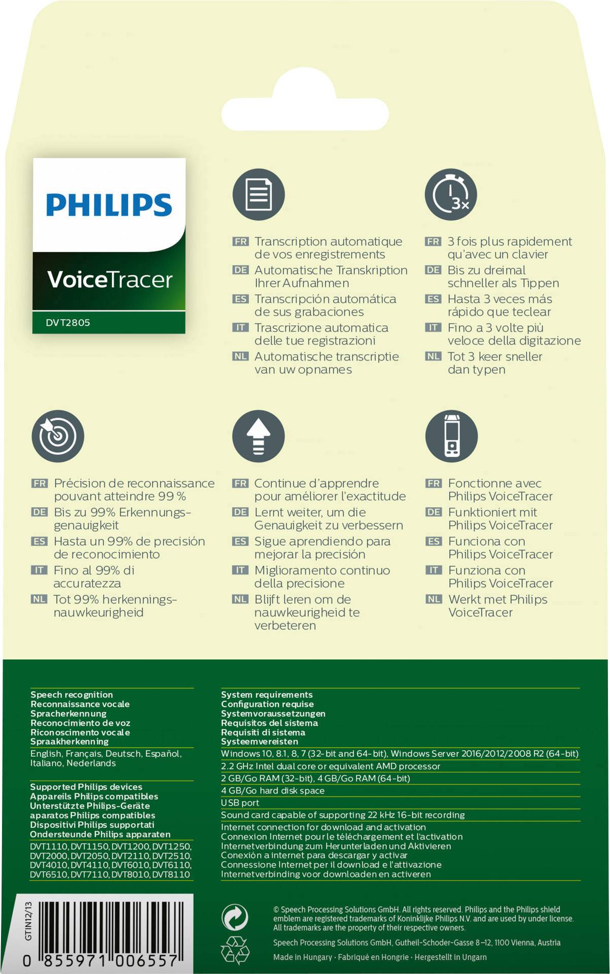 Philips VoiceTracer DVT2805 Spracherkennungssoftware für Diktiergeräte
