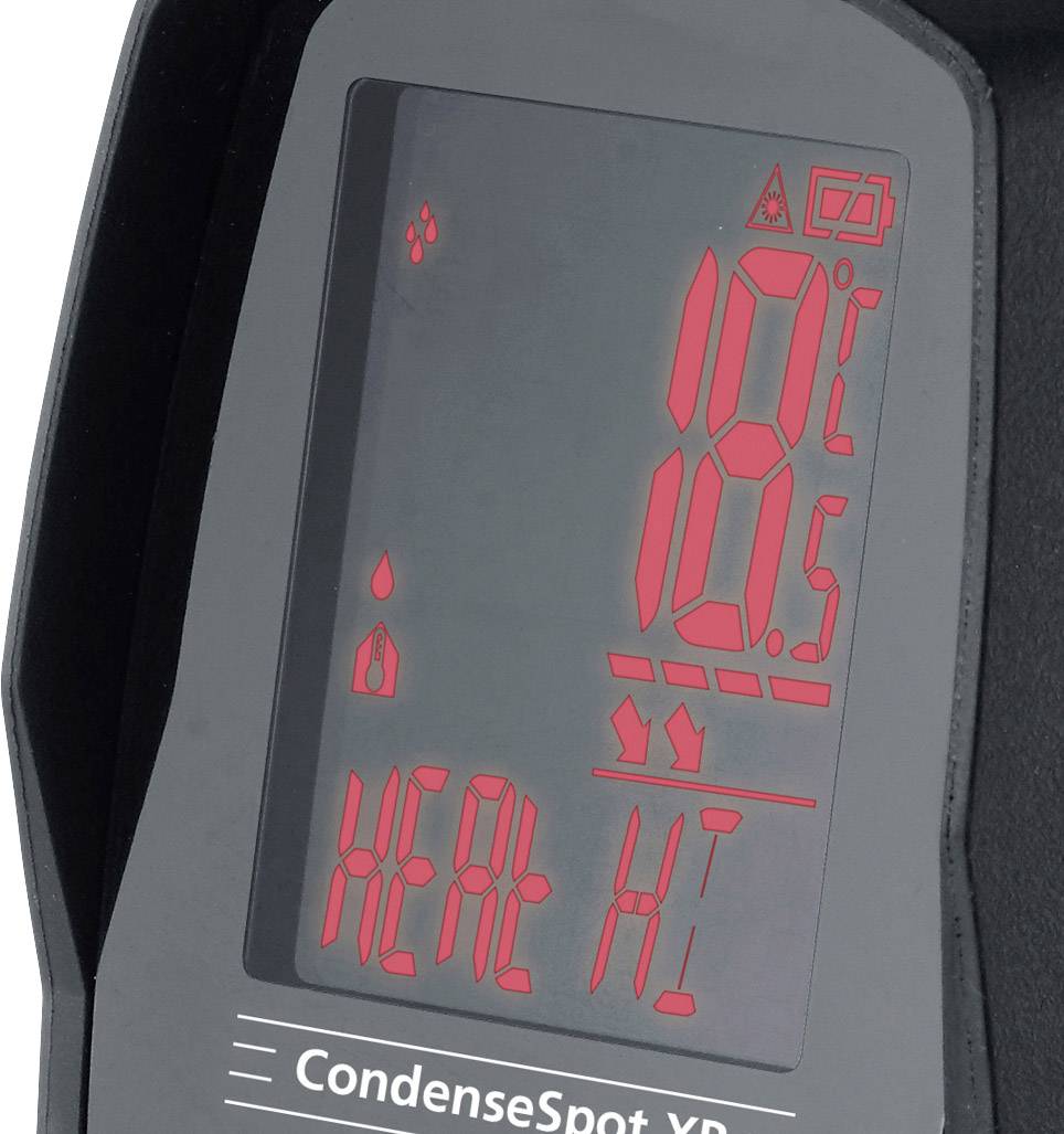 Digitales Display eines Thermostats zeigt Temperatur von 18,5°C und Symbol für Heizen an. Unten steht 'CondenseSpot XP'.