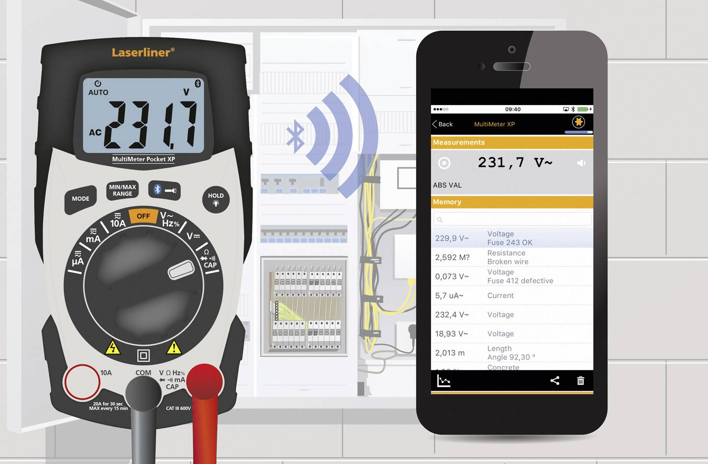 Multimeter Pocket XP 0,1 V-600 V AC/DC Phasenprüfer LASERLINER