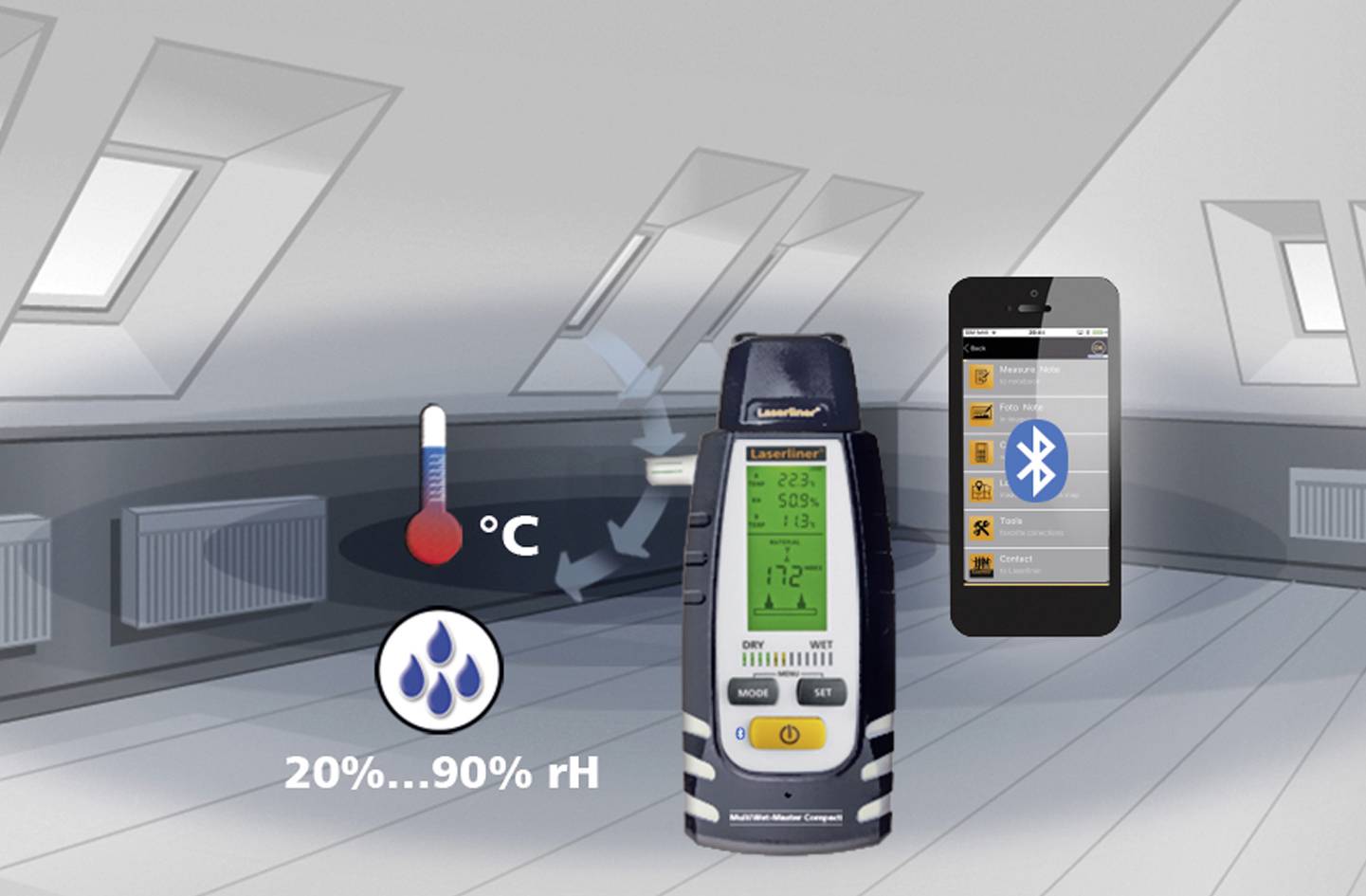 Laserliner MultiWet-Master Compact Plus Materialfeuchtemessgerät Temperaturmessung