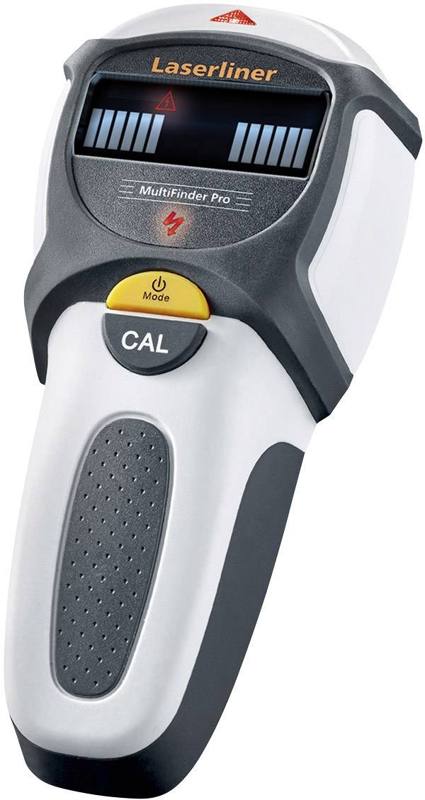 Handgerät zur Ortung von Kabeln, Balken oder Metall. Bildschirm zeigt Messergebnisse an. Markenname 'Laserliner' oben.