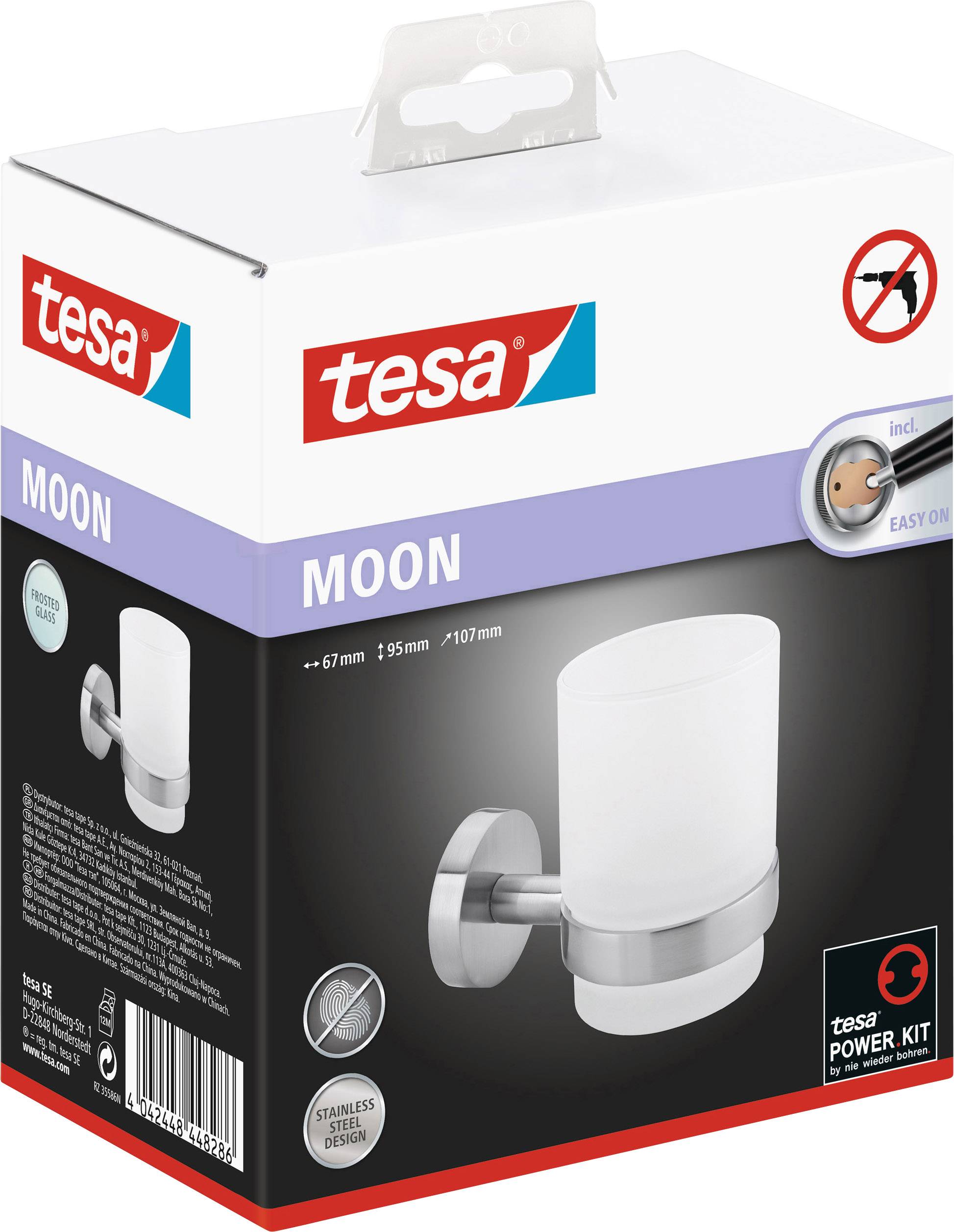 Tesa 40312-00000-00 MOON Zahnputzbecher Klebstoff Silber, Weiß (satiniert)
