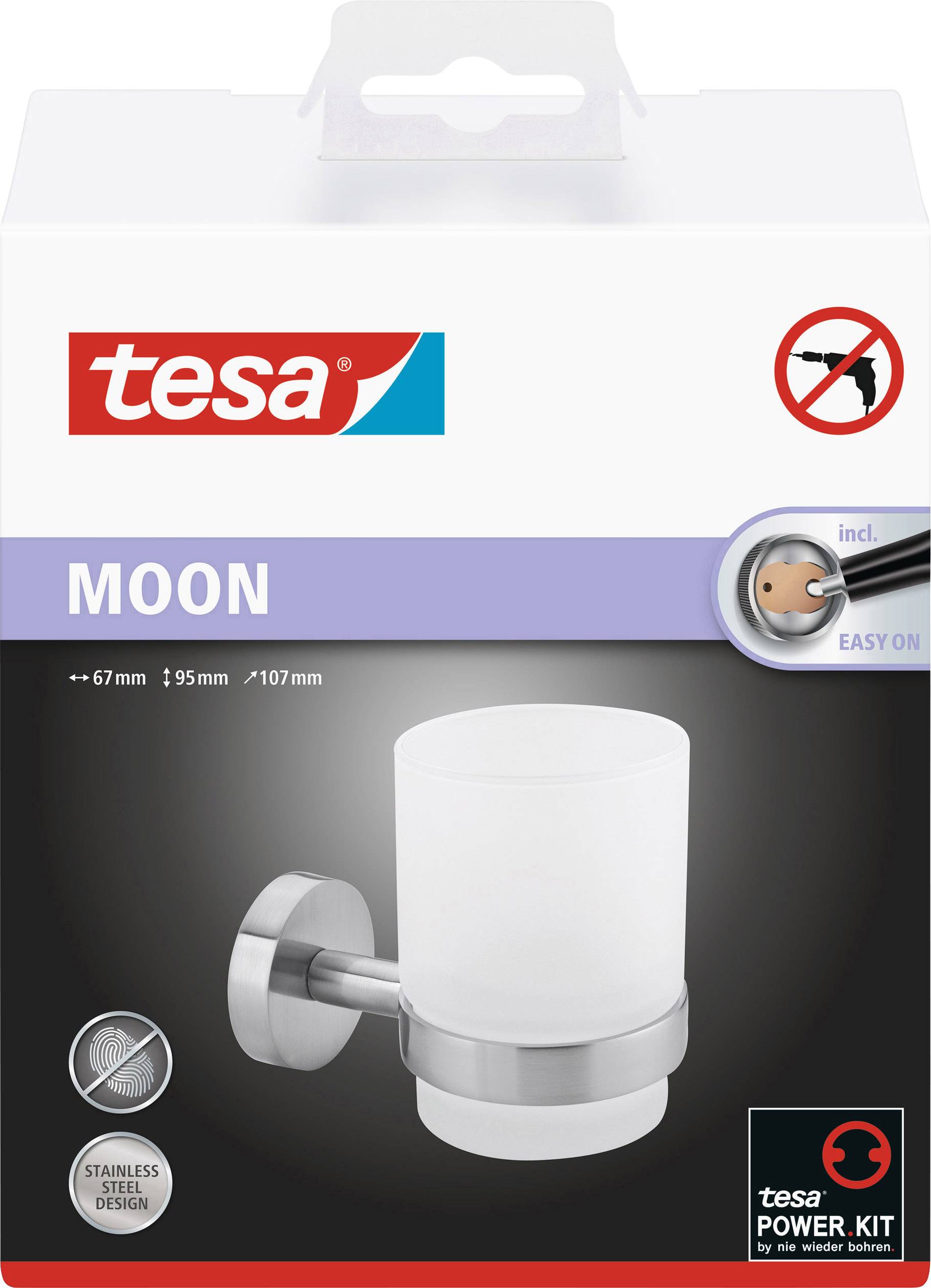 Tesa 40312-00000-00 MOON Zahnputzbecher Klebstoff Silber, Weiß (satiniert)