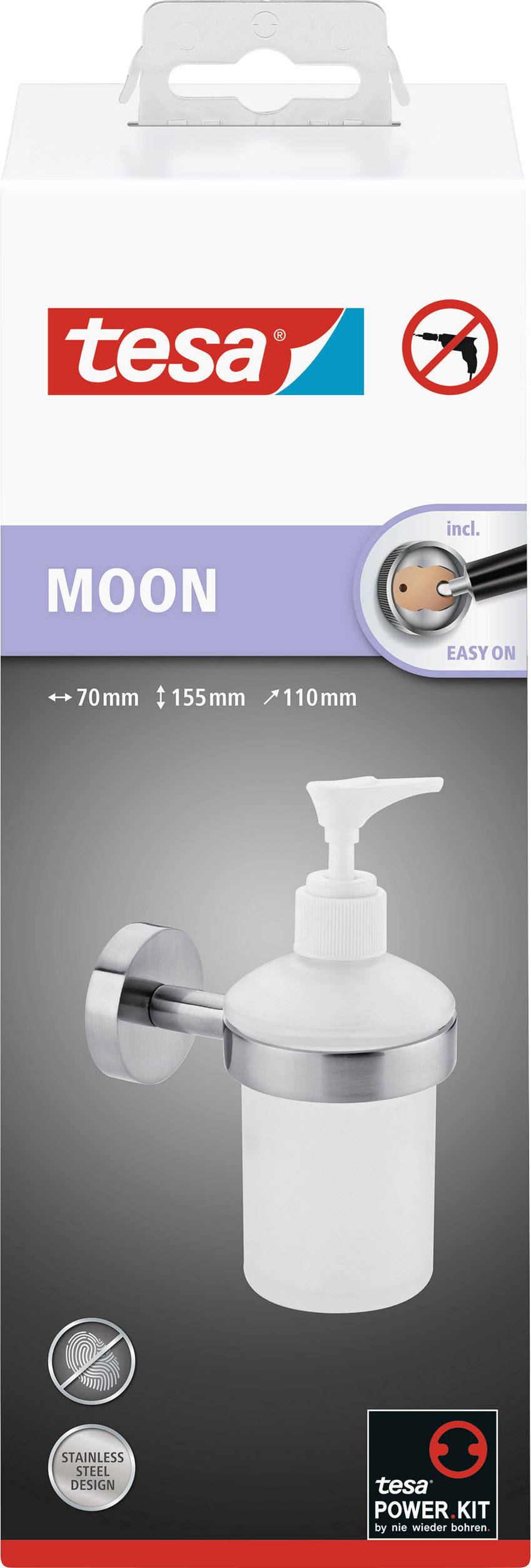 Tesa MOON 40309-00000-00 Seifenspender 200ml Silber, Weiß (satiniert)