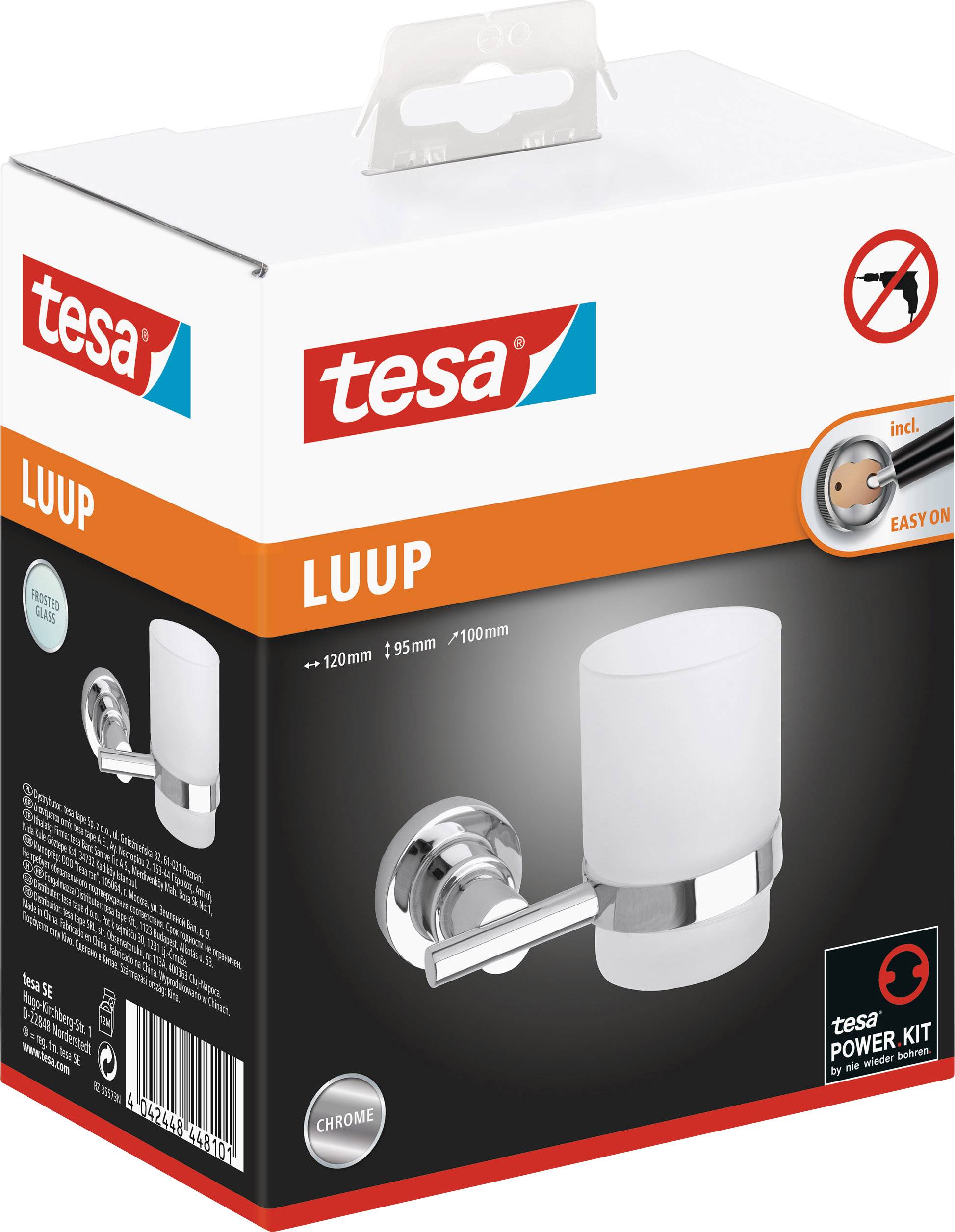 tesa 40299-00000-00 luup Zahnputzbecher Klebstoff Chrom (glänzend), Weiß (satiniert)