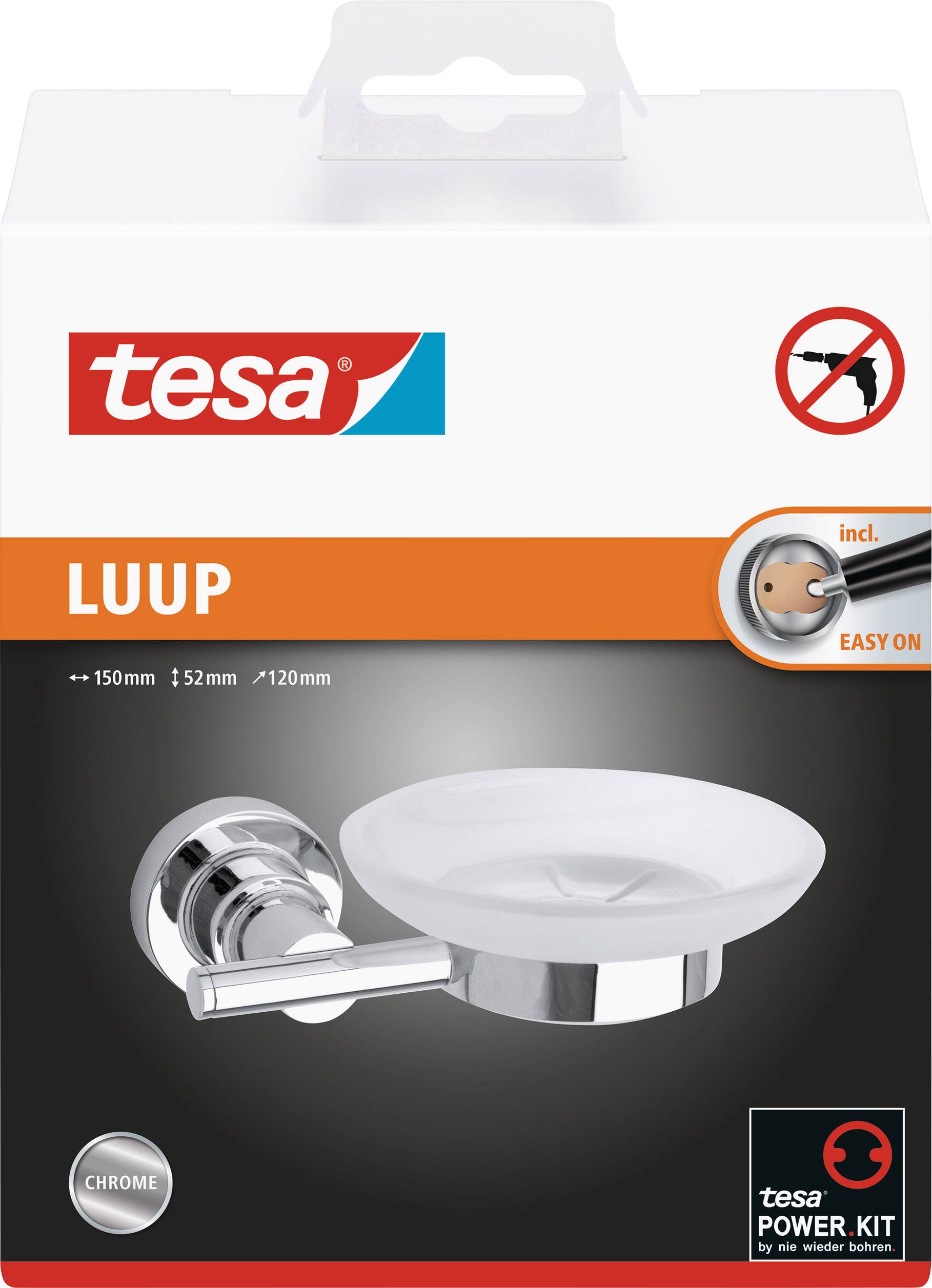 Wandseifenschale LUUP aus Chrom mit Tesa-Befestigungssystem, rund, 150 mm breit, inklusive Montageset, ohne Bohren erforderlich.