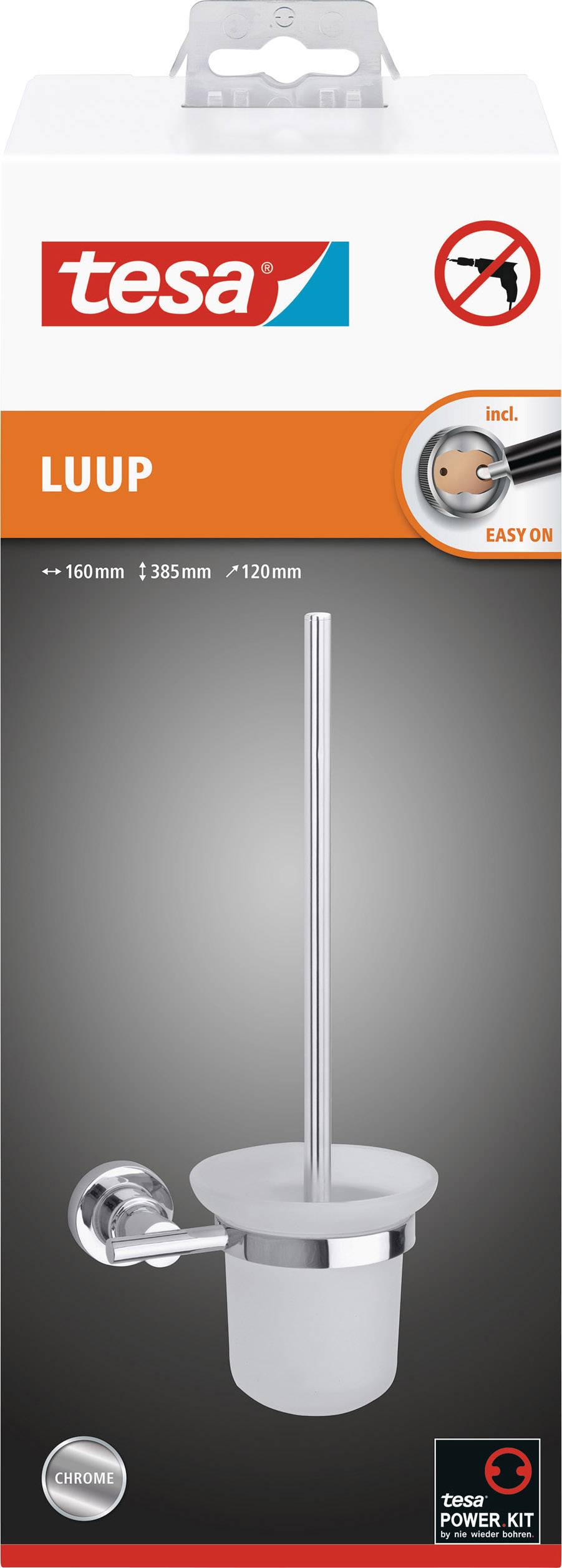 Behälter für Toilettenbürste, Wandmontage, inklusive Befestigungskit, einfache Installation, Marke 'tesa', in Chromoptik.