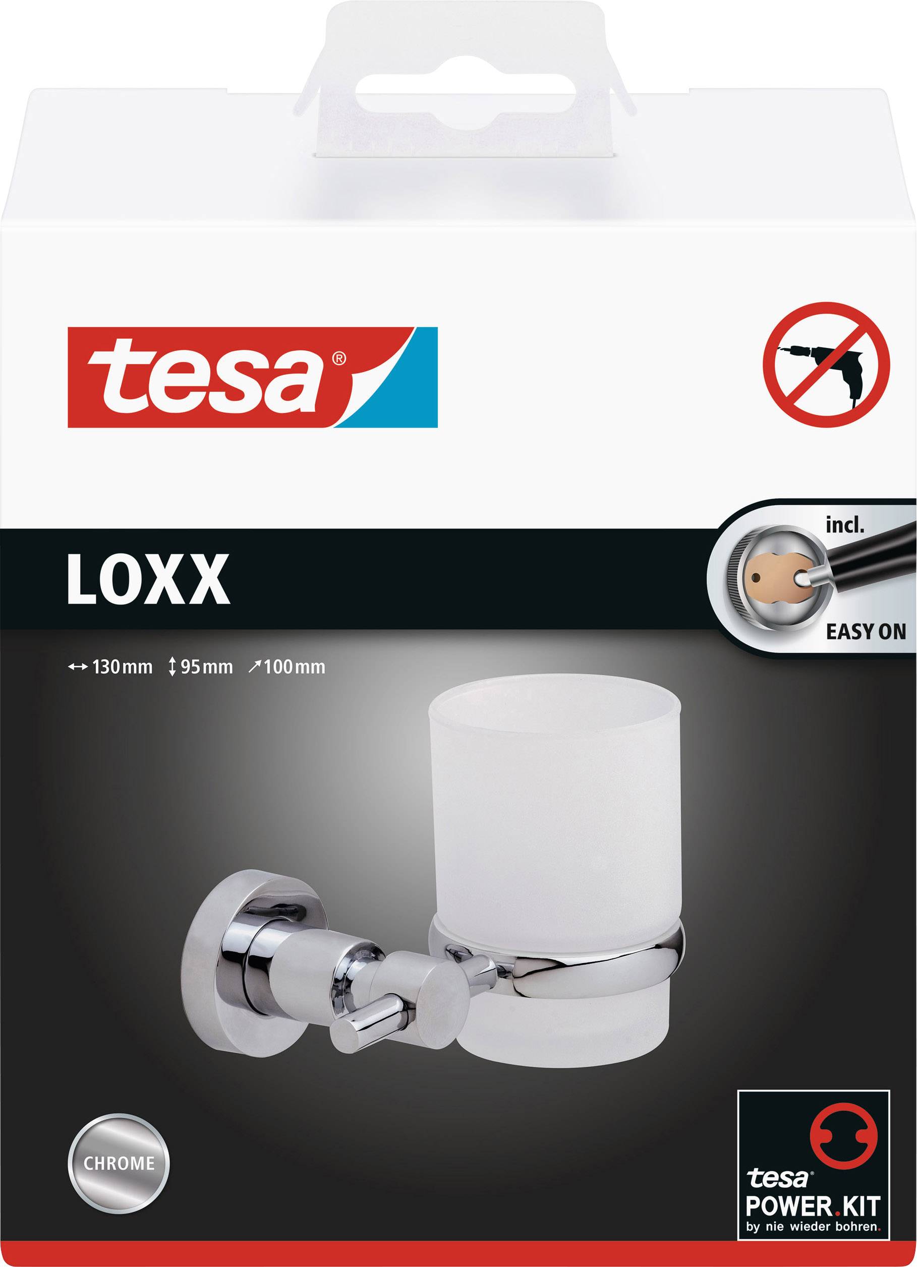 Tesa 40284-00000-00 LOXX Zahnputzbecher Klebstoff Chrom (glänzend), Weiß (satiniert)