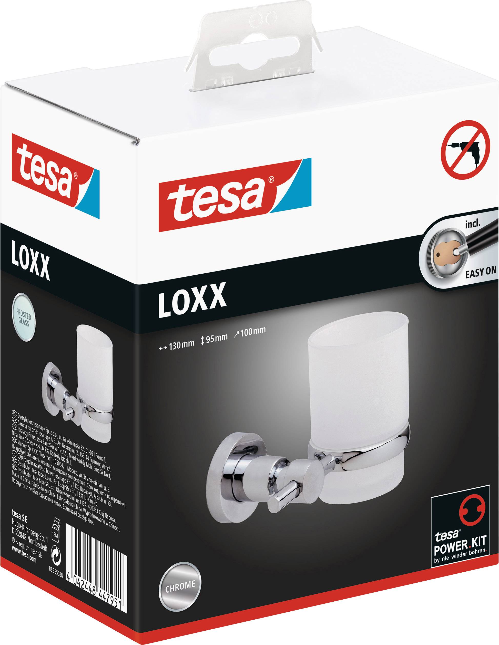 Tesa 40284-00000-00 LOXX Zahnputzbecher Klebstoff Chrom (glänzend), Weiß (satiniert)