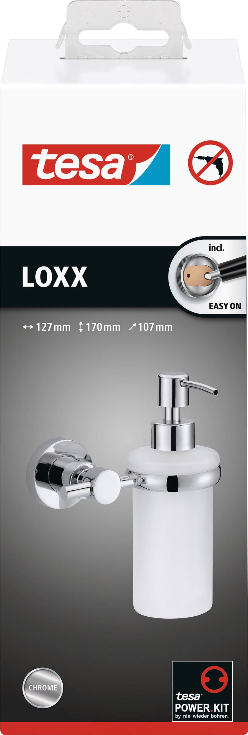 Tesa LOXX 40281-00000-00 Seifenspender 200ml Chrom (glänzend), Weiß (satiniert)