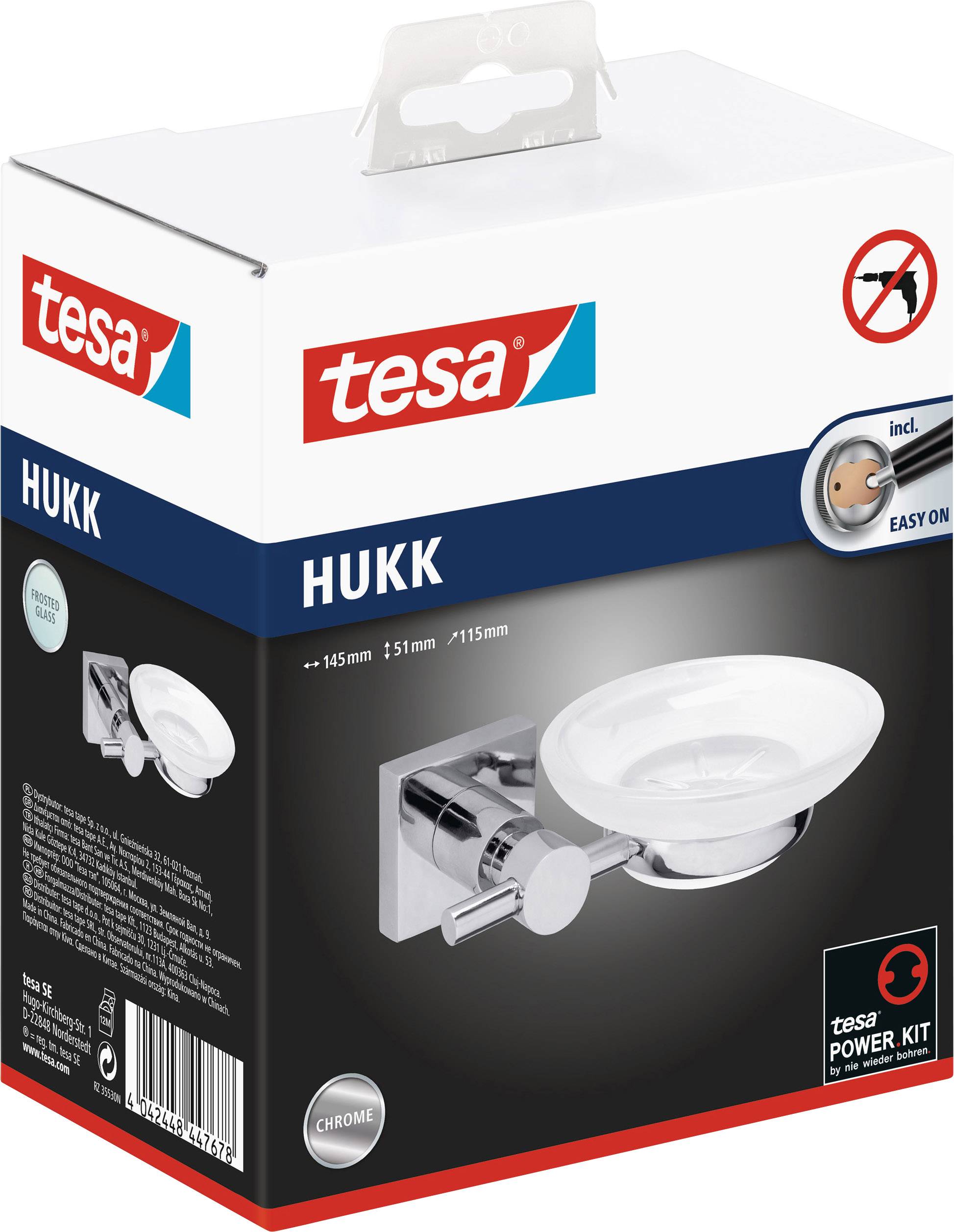 tesa hukk 40256-00000-00 Seifenschale Chrom (glänzend), Weiß (satiniert)
