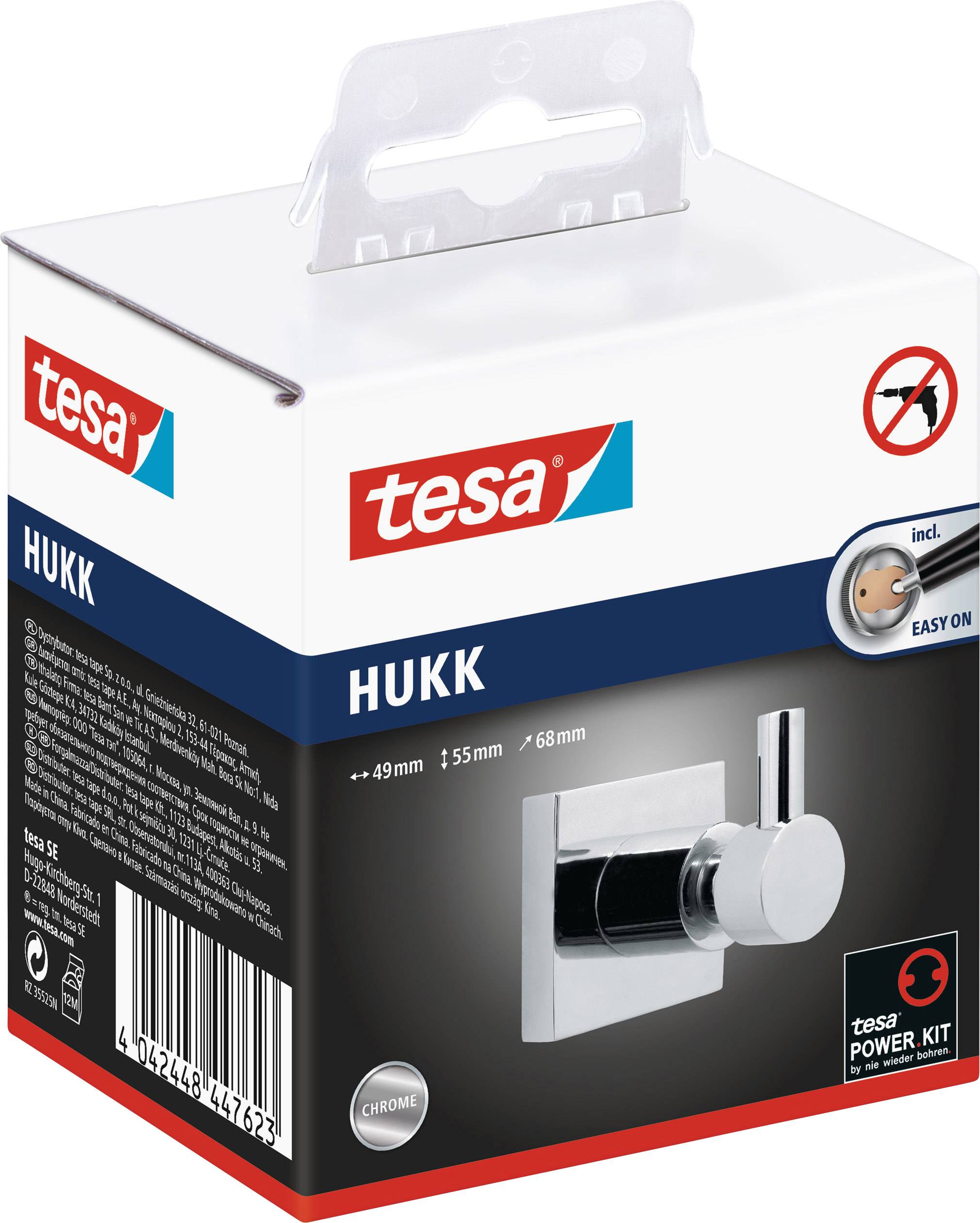 tesa Garderobenhaken 40251-00000-00 hukk Anzahl der Haken: 1 (B x H x T) 49 x 55 x 68 mm Metall Chrom (glänzend) 1 St.