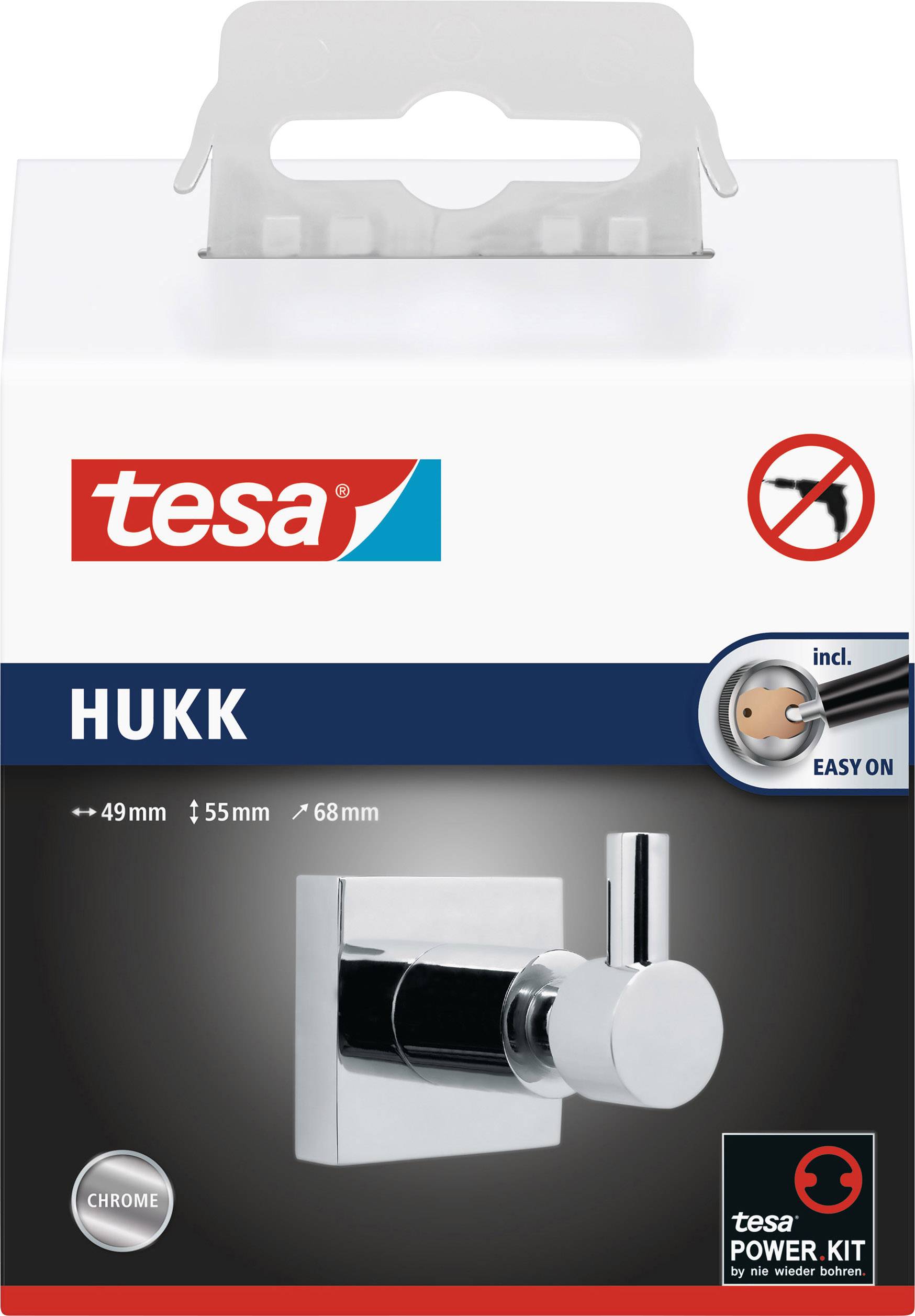 tesa Garderobenhaken 40251-00000-00 hukk Anzahl der Haken: 1 (B x H x T) 49 x 55 x 68 mm Metall Chrom (glänzend) 1 St.
