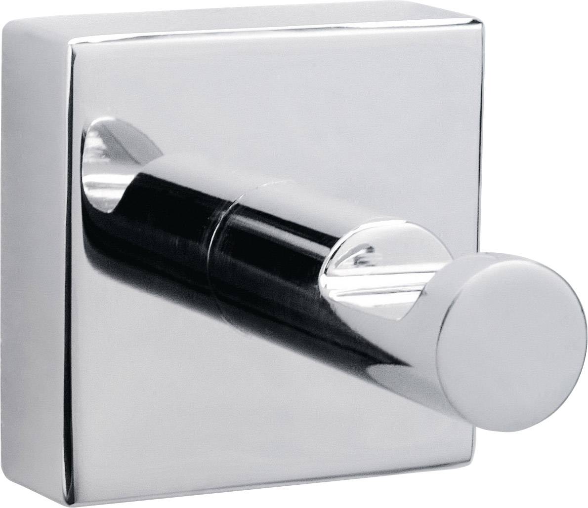Ein glänzender, quadratischer Wandhaken aus Metall mit abgerundetem Haken, geeignet zum Aufhängen von Kleidung oder Handtüchern.