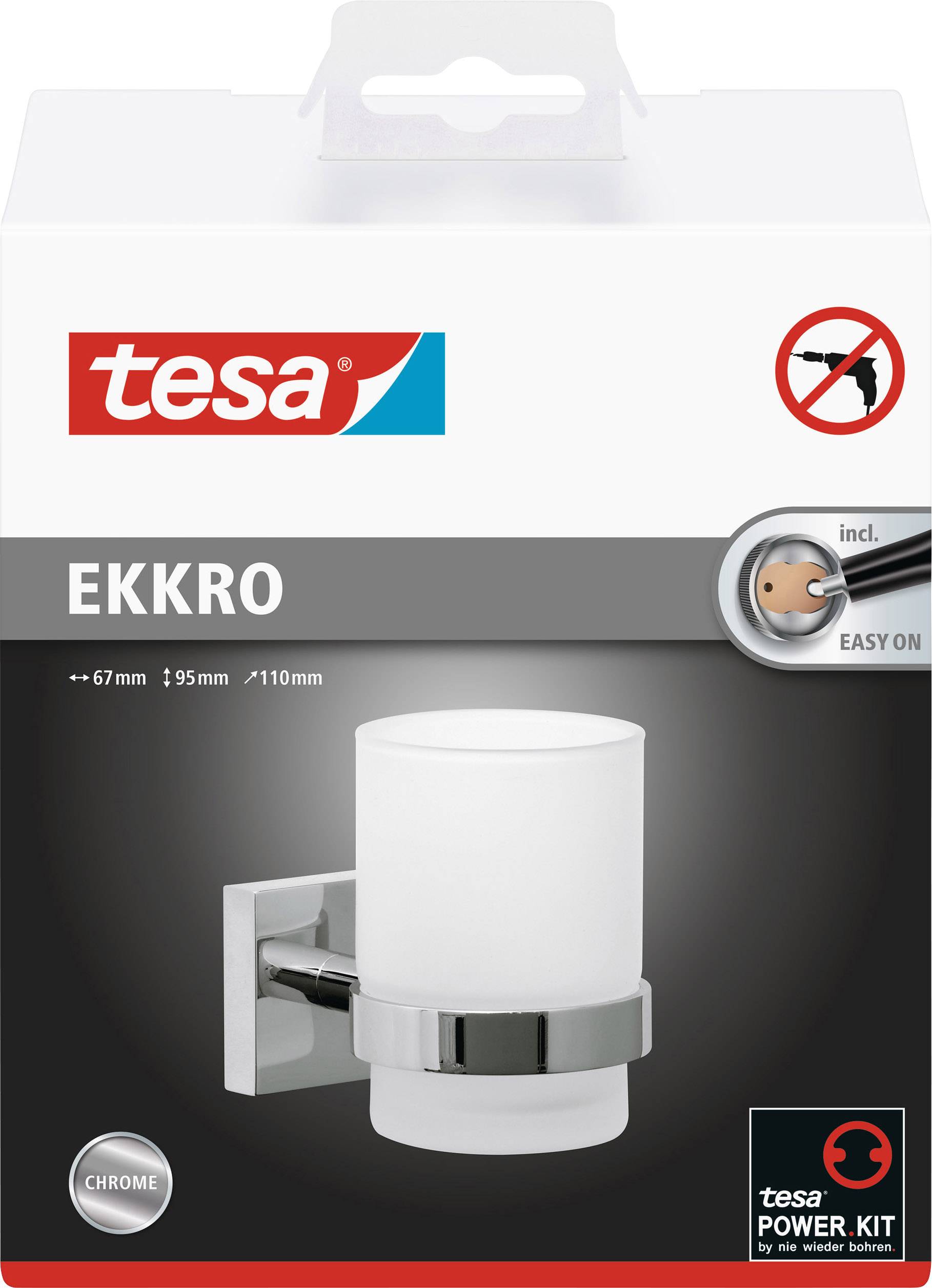 tesa 40244-00000-00 ekkro Zahnputzbecher Klebstoff Chrom (glänzend), Weiß (satiniert)