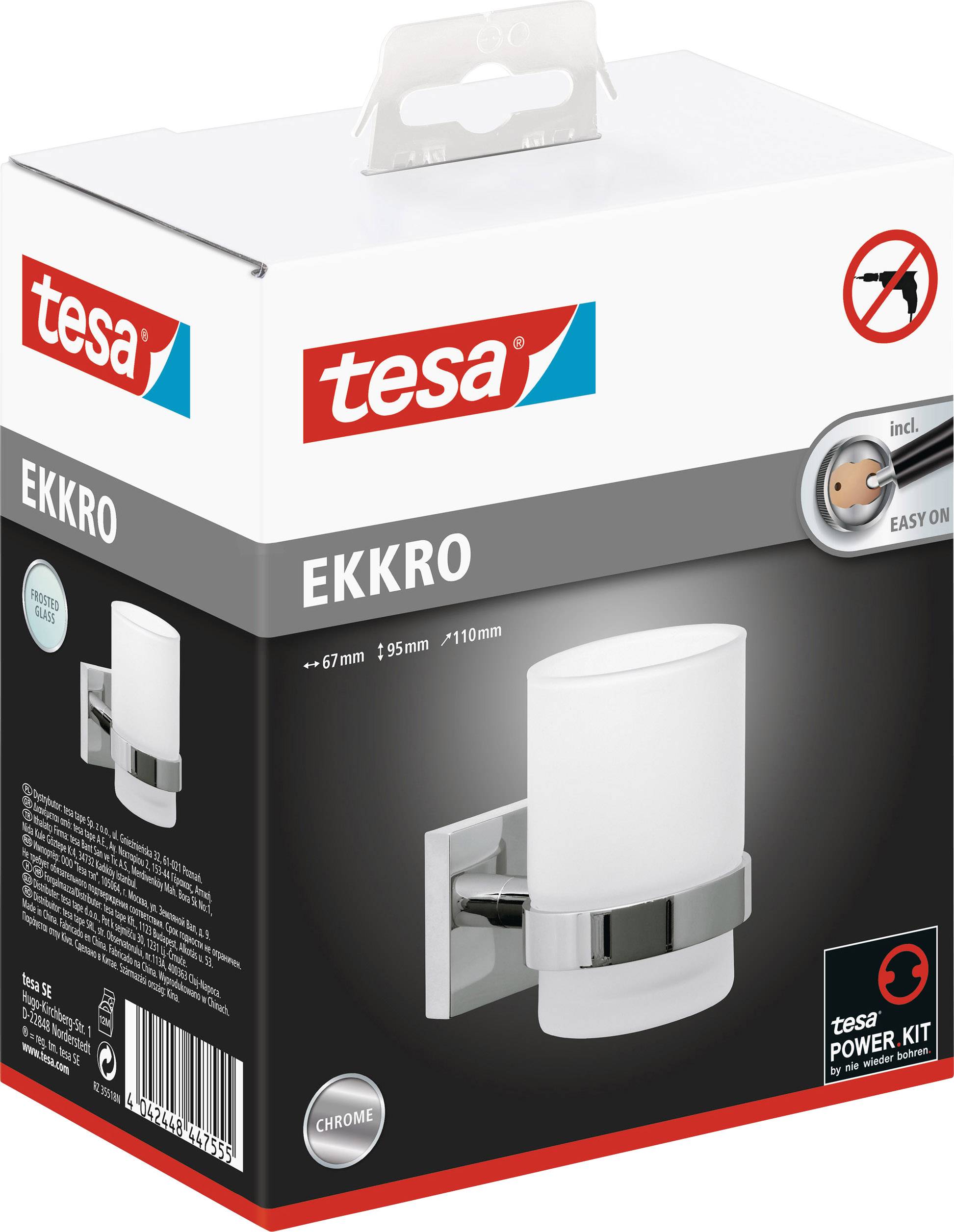 tesa 40244-00000-00 ekkro Zahnputzbecher Klebstoff Chrom (glänzend), Weiß (satiniert)