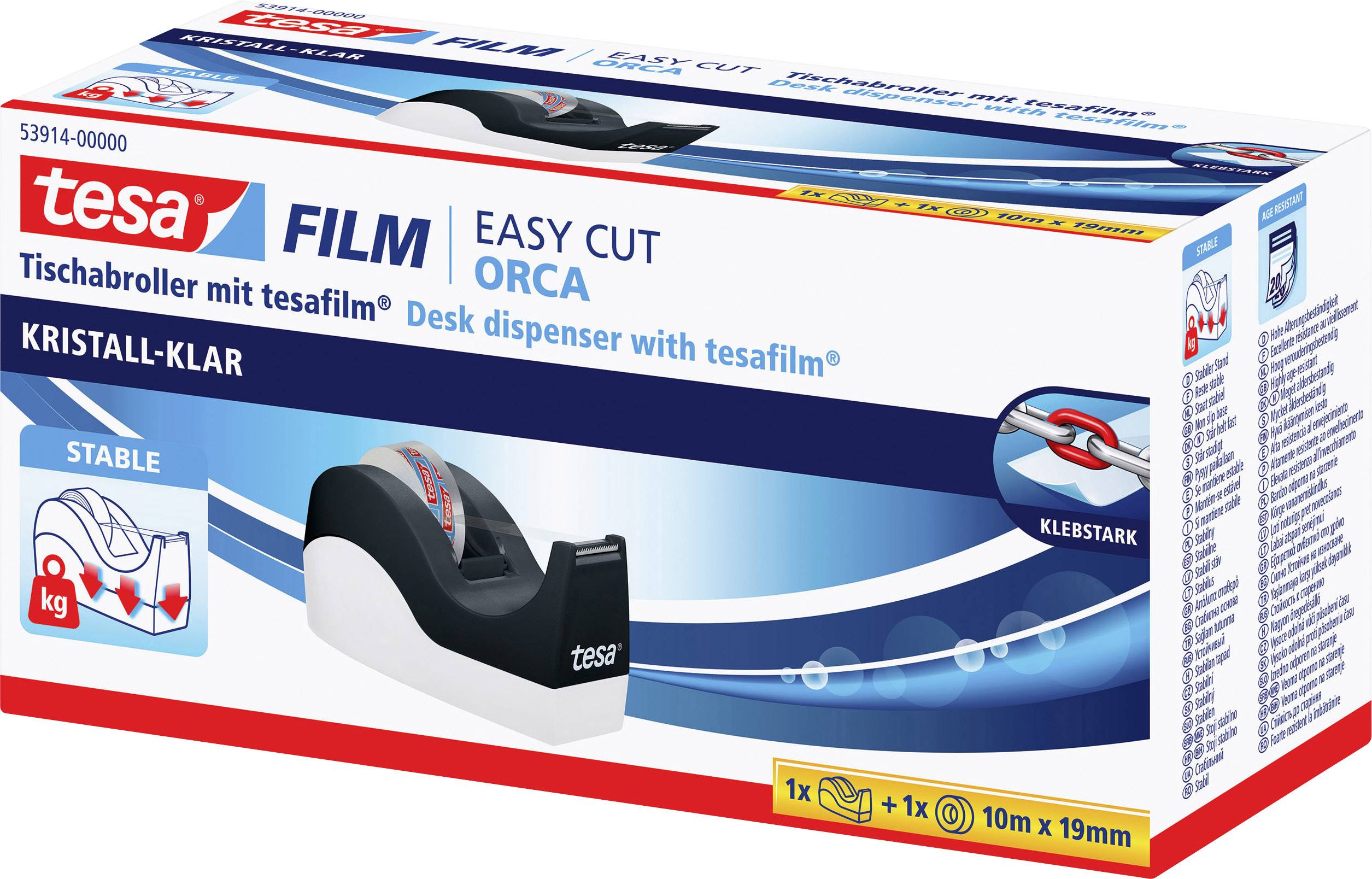 tesa Tischabroller tesafilm Orca Schwarz inkl. Klebefilmrolle 33 m x 19 mm