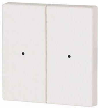 Zwei weiße Lichtschalter mit jeweils einem kleinen schwarzen Punkt in der Mitte.