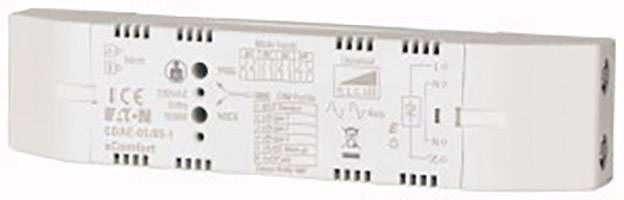 Elektronisches Gerät in rechteckiger Form mit technischen Aufdrucken und verschiedenen Anschlüssen oben und unten.
