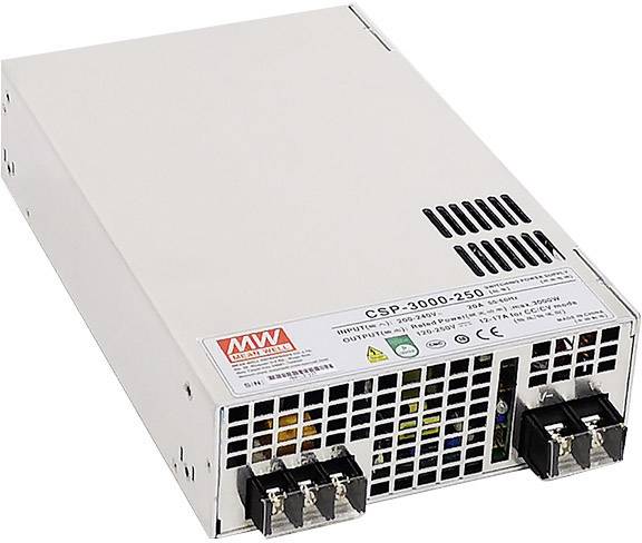 Ein Schaltnetzteil mit der Beschriftung 'CSP-3000-250'. Enthält Lüftungsschlitze und mehrere Anschlüsse an der Vorderseite.