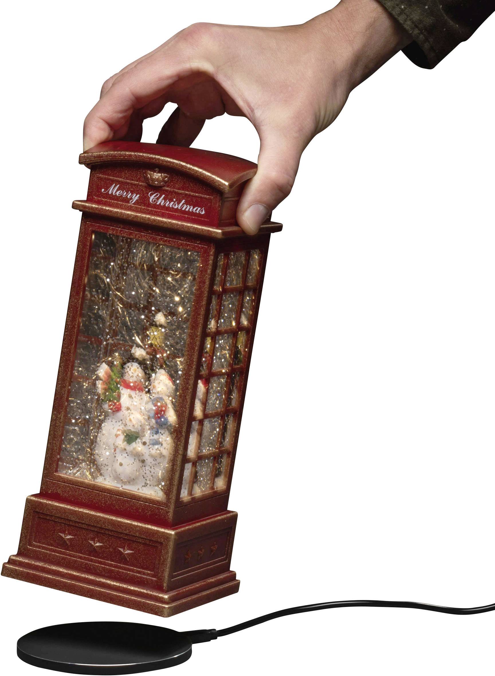 Konstsmide 4371-550 LED-Szenerie Telefonzelle mit Schneemannfamilie Warmweiß LED Rot beschneit, mit