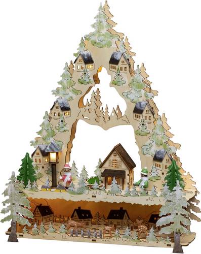 Konstsmide 3253-100 Holz-Figur Dorf LED Natur wählbare Energieversorgung, mit Schalter