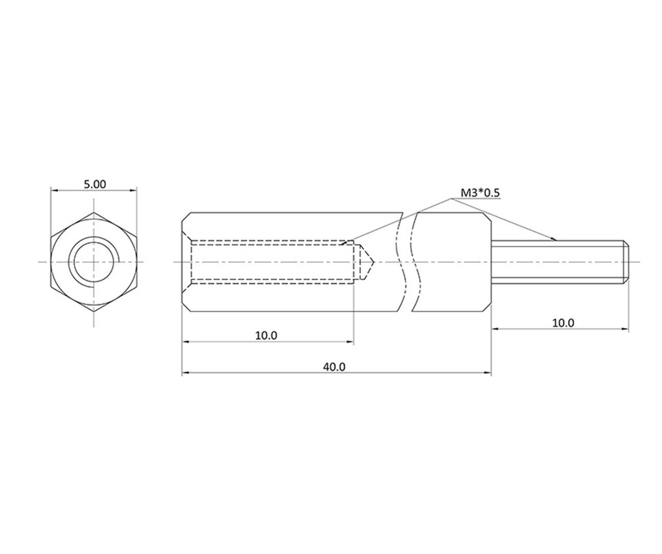 Econ connect D3X40A5MH Abstandsbolzen (L) 40mm M3 Messing (vernickelt)