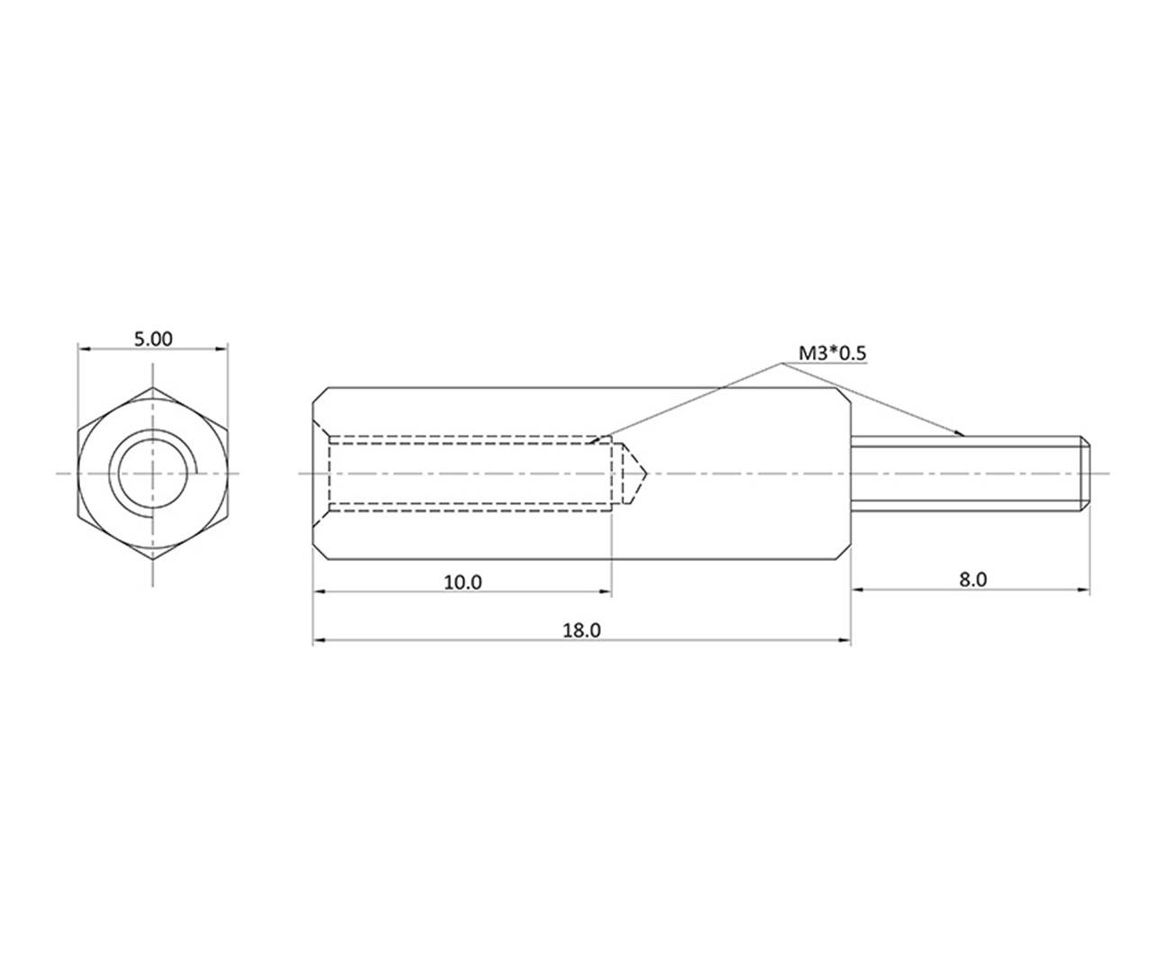 Econ connect D3X18A5MH Abstandsbolzen (L) 26mm M3 M3 Messing (vernickelt)