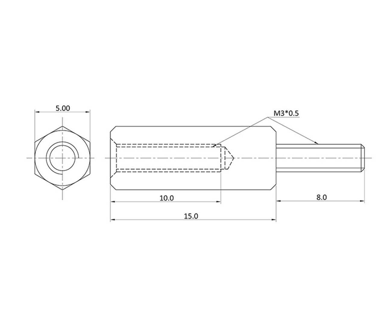 Econ connect D3X15A5MH Abstandsbolzen (L) 23mm M3 M3 Messing (vernickelt)