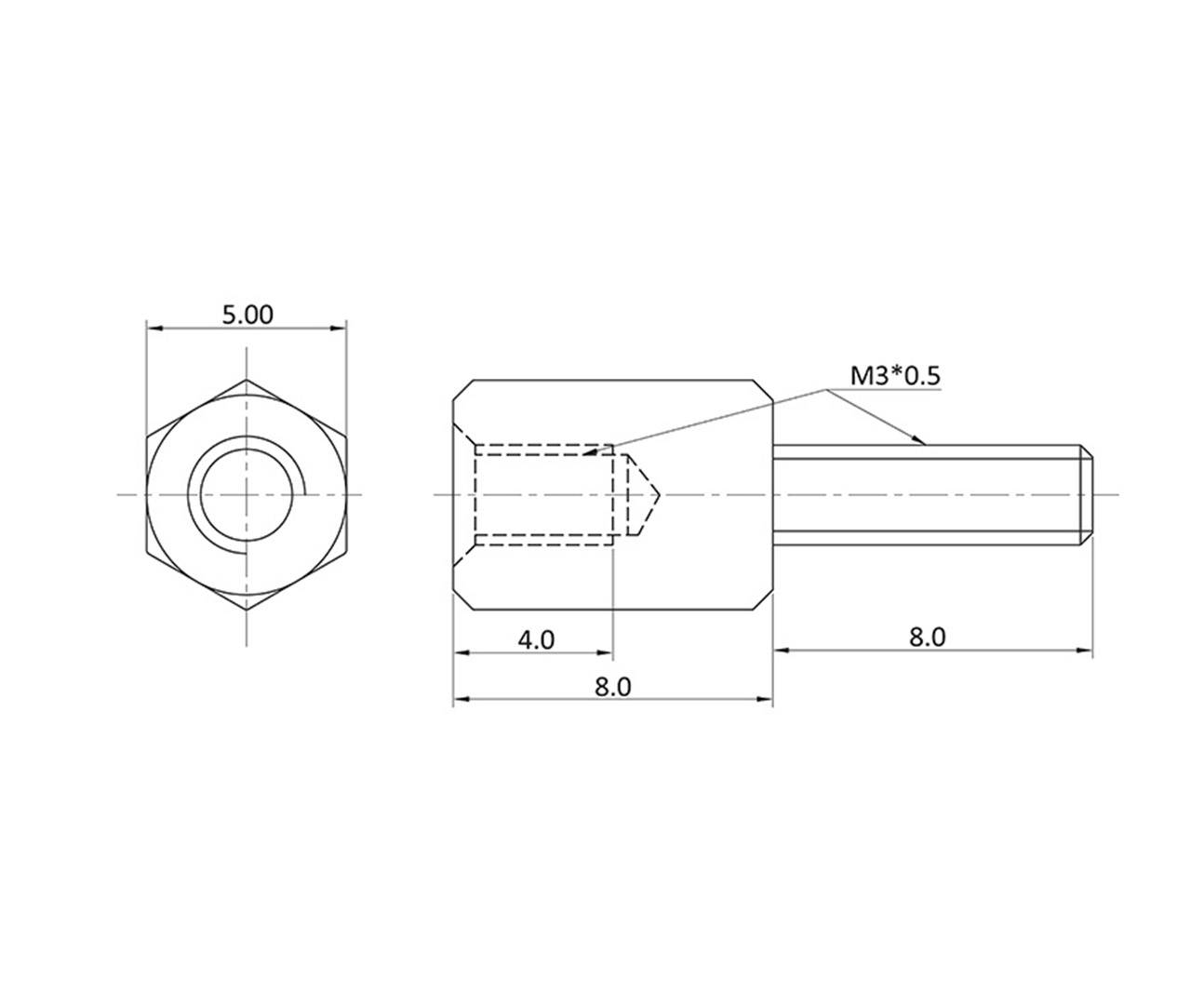 Econ connect D3X08A5MH Abstandsbolzen (L) 16mm M3 M3 Messing (vernickelt)