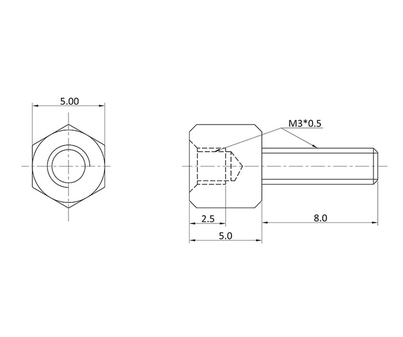 Econ connect D3X05A5MH Abstandsbolzen (L) 13mm M3 M3 Messing (vernickelt)