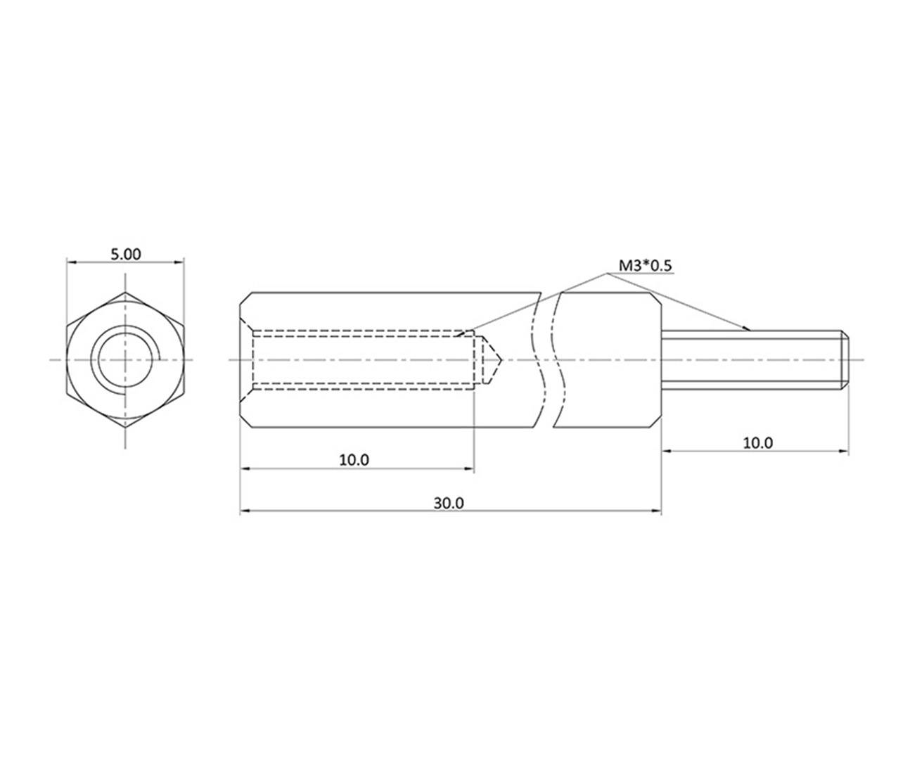 Econ connect D3X30A5MH Abstandsbolzen (L) 30mm M3 Messing (vernickelt)