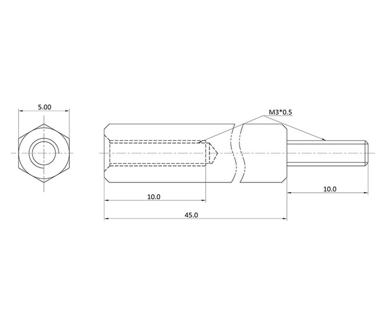 Econ connect D3X45A5MH Abstandsbolzen (L) 55mm M3 Messing (vernickelt)